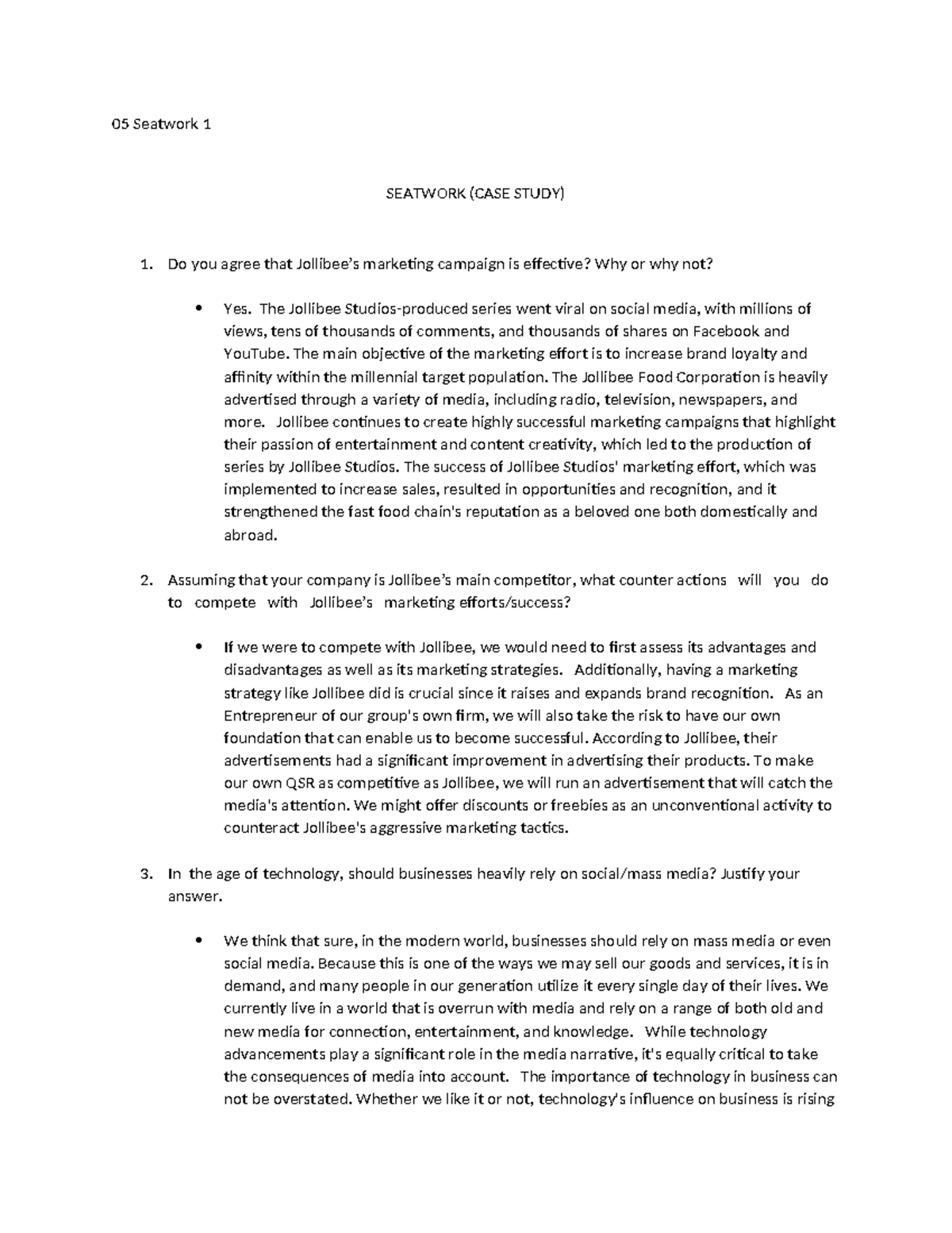 05 Seatwork 1 (THM) - essay - 05 Seatwork 1 SEATWORK (CASE STUDY) Do ...