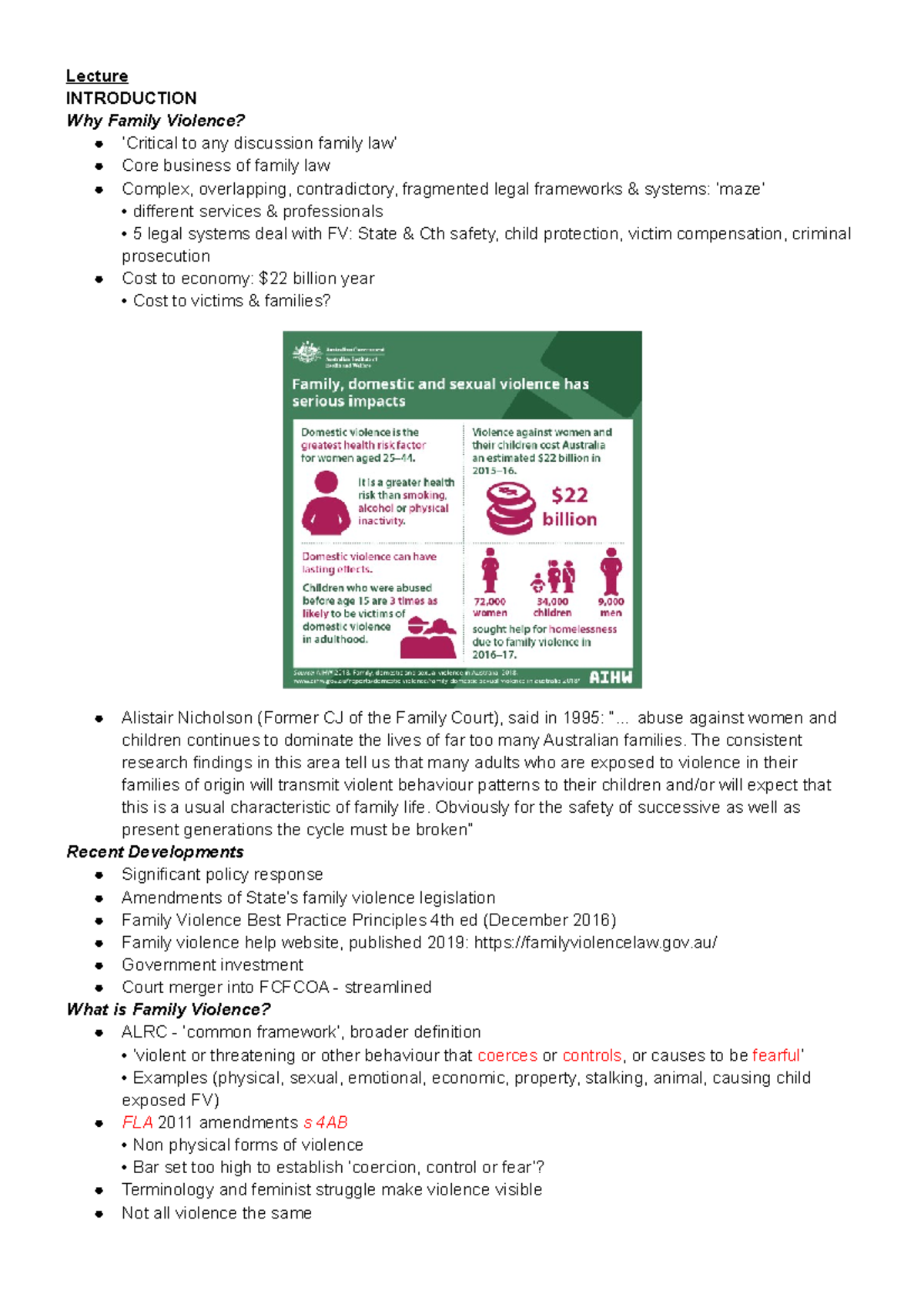 3. Family Violence & Abuse - Lecture INTRODUCTION Why Family Violence ...