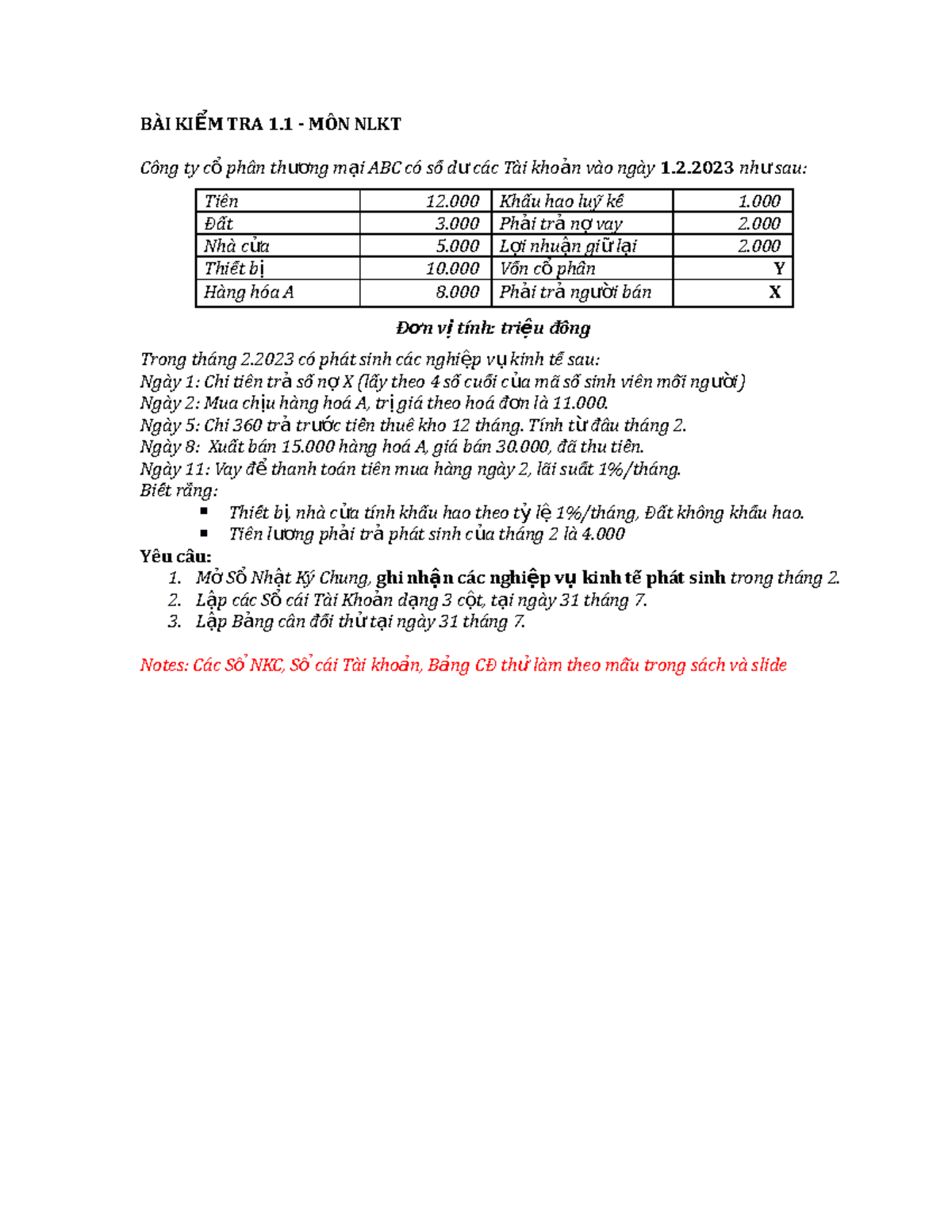 TEST 1 - NLKT - Nlkt - BÀI KI ỂM TRA 1 .1 - MÔN NLKT Công Ty C ổ Phầần ...