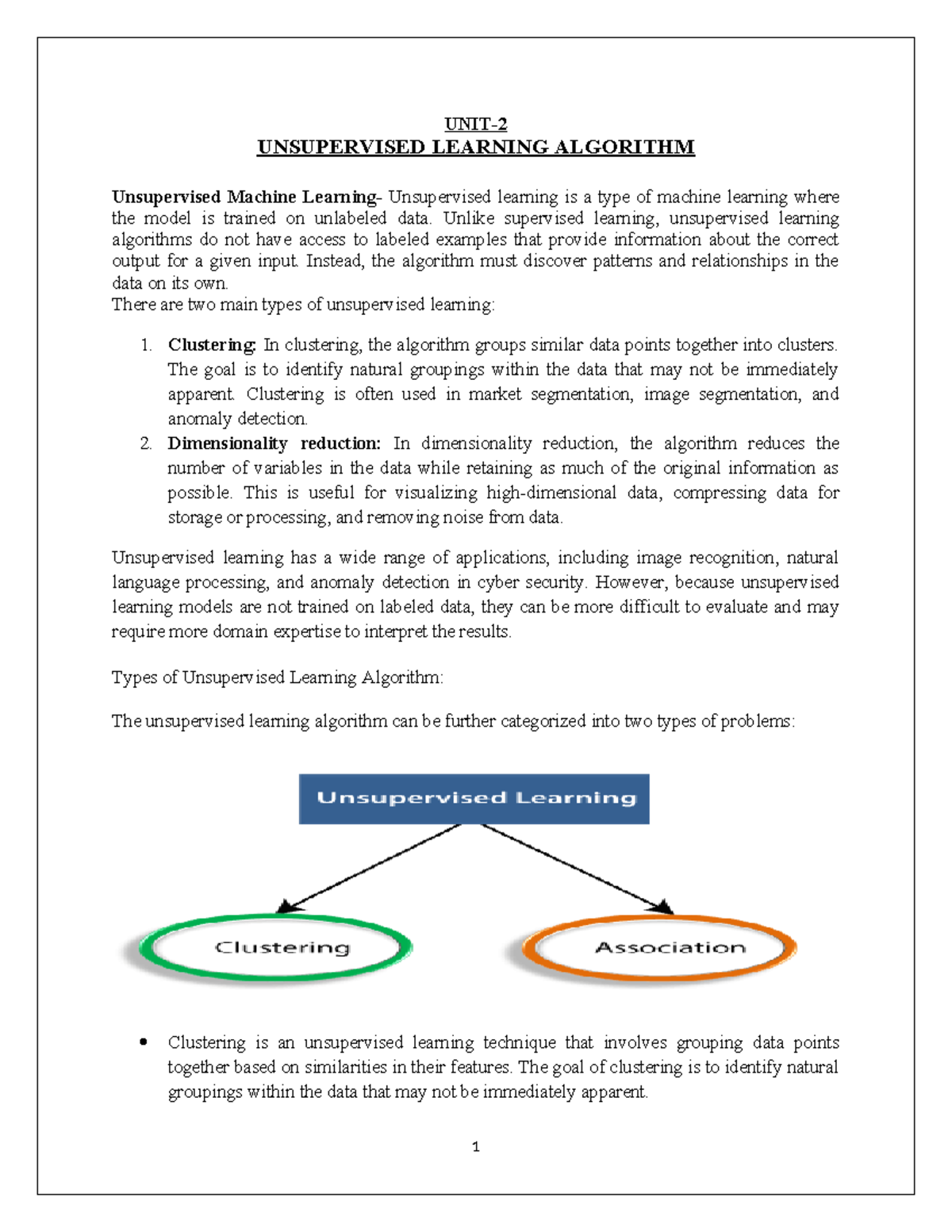 ML-unit 2 - Machine Learning Course - UNIT- UNSUPERVISED LEARNING ...