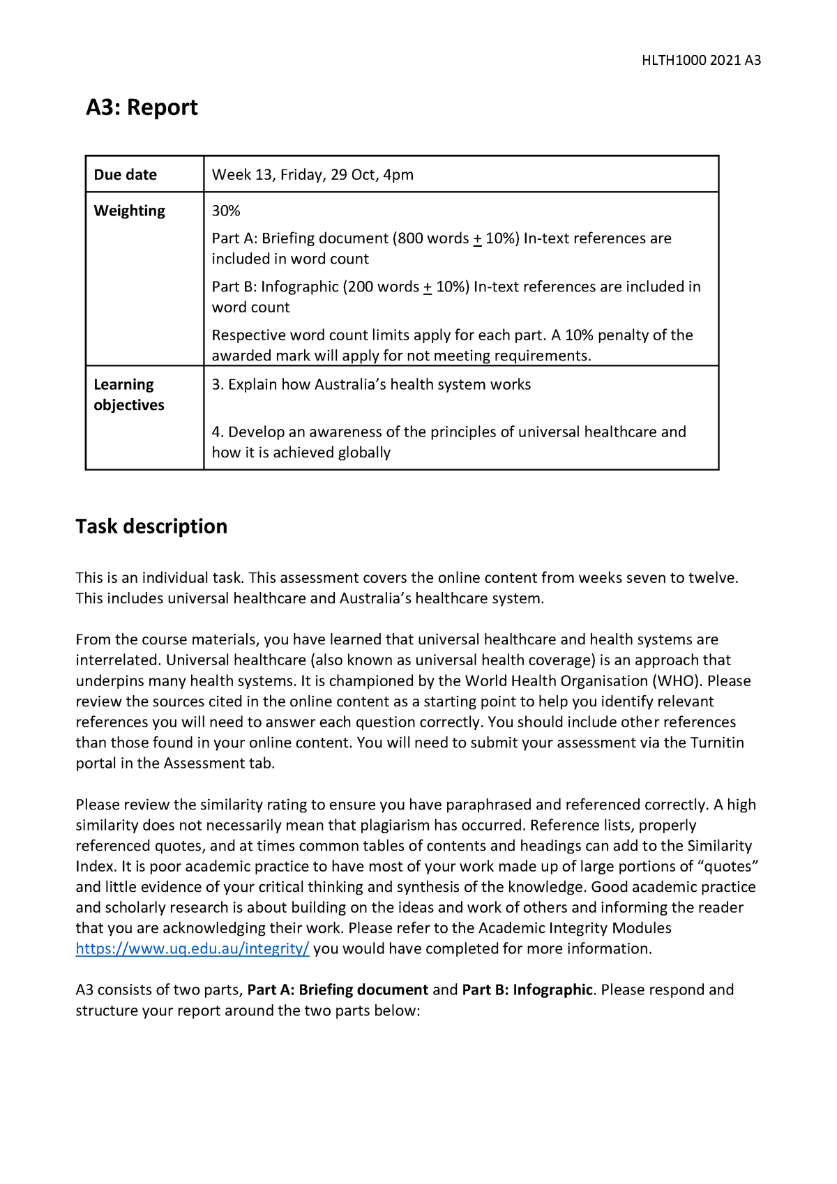 HLTH1000 2021 A3 sheet informative - HLTH1000 - UQ - Studocu