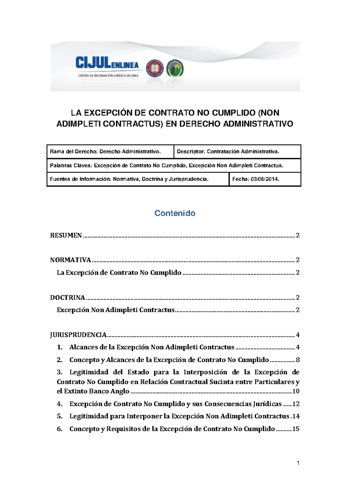 La excepcion de contrato no cumplido (non adimpleti contractus) en ...