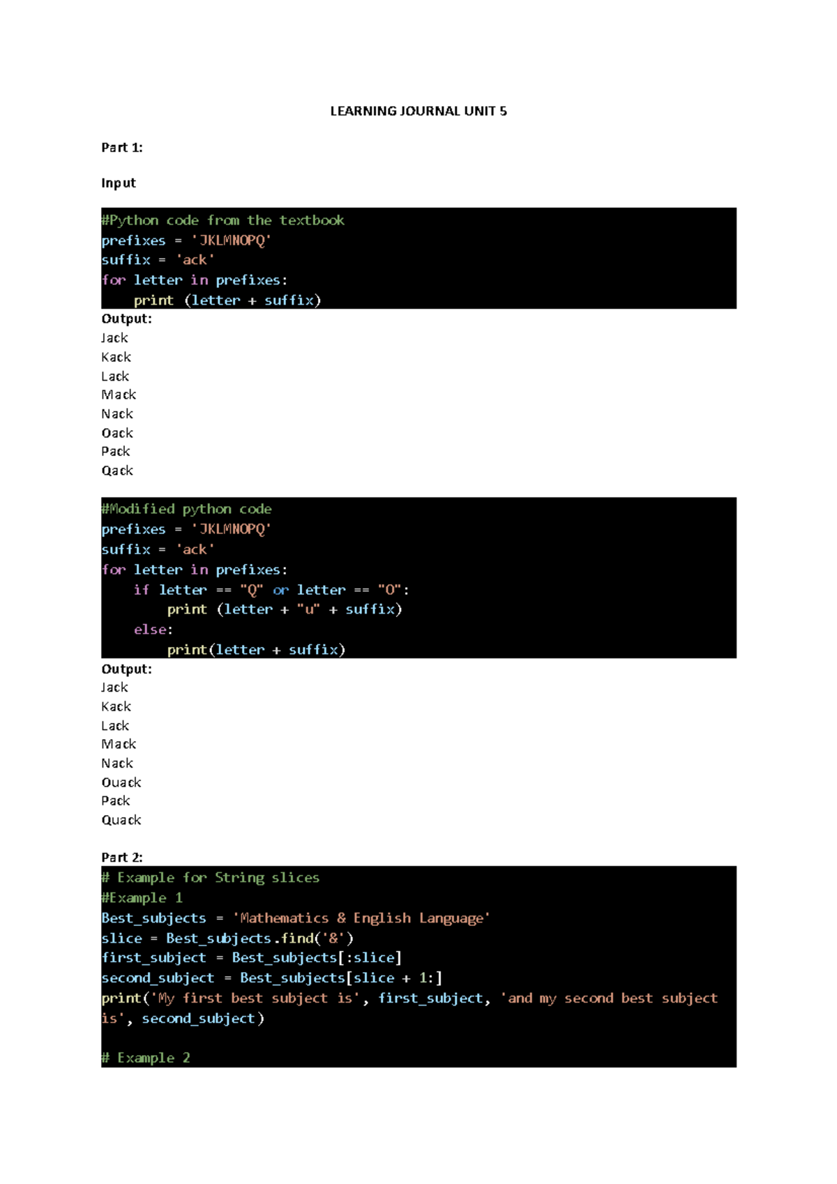 Learning Journal UNIT 5 - LEARNING JOURNAL UNIT 5 Part 1: Input #Python ...