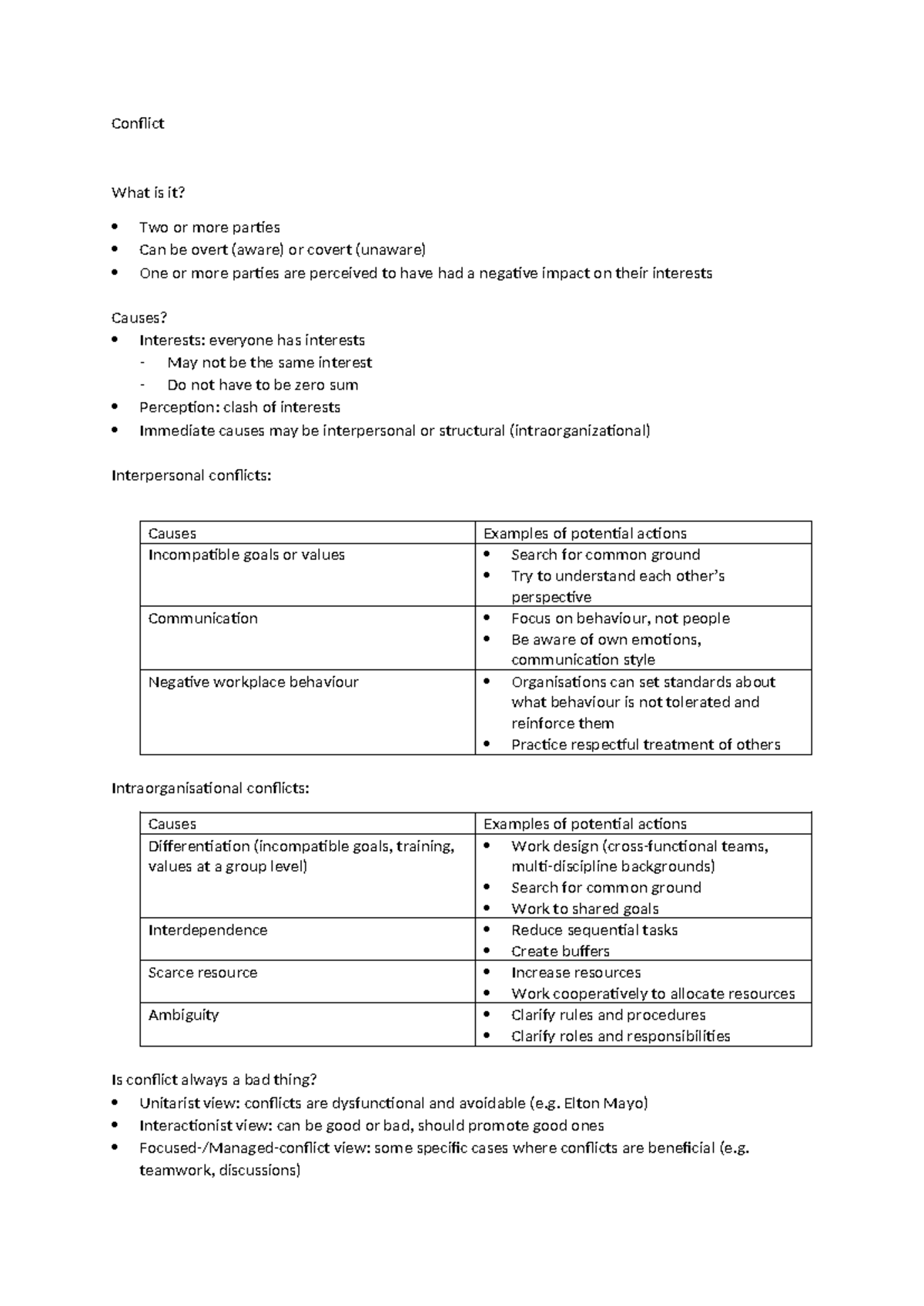 Notes - Lec 6 conflict - Conflict What is it? Two or more parties Can ...