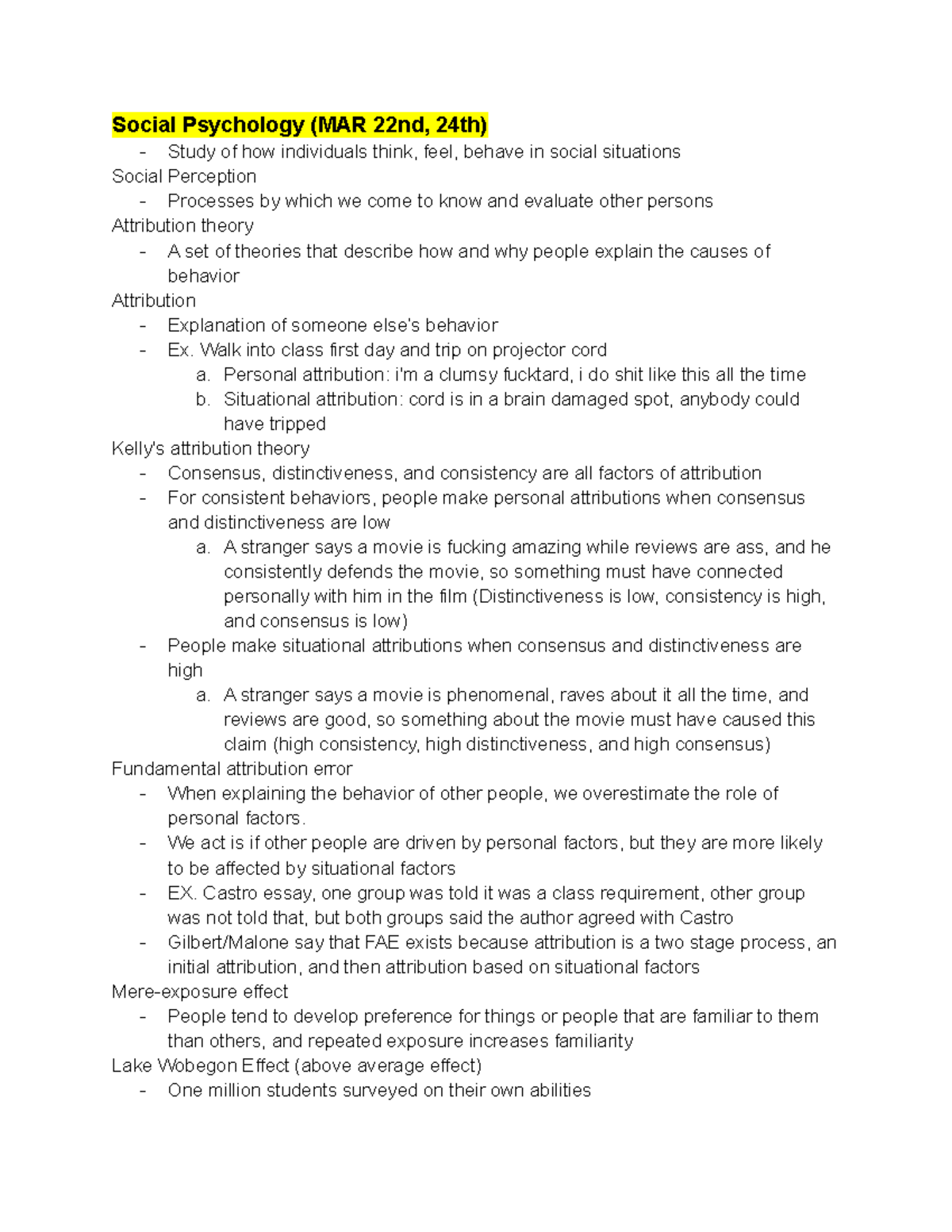 Psych study guide 3 - Social Psychology (MAR 22nd, 24th) Study of how ...