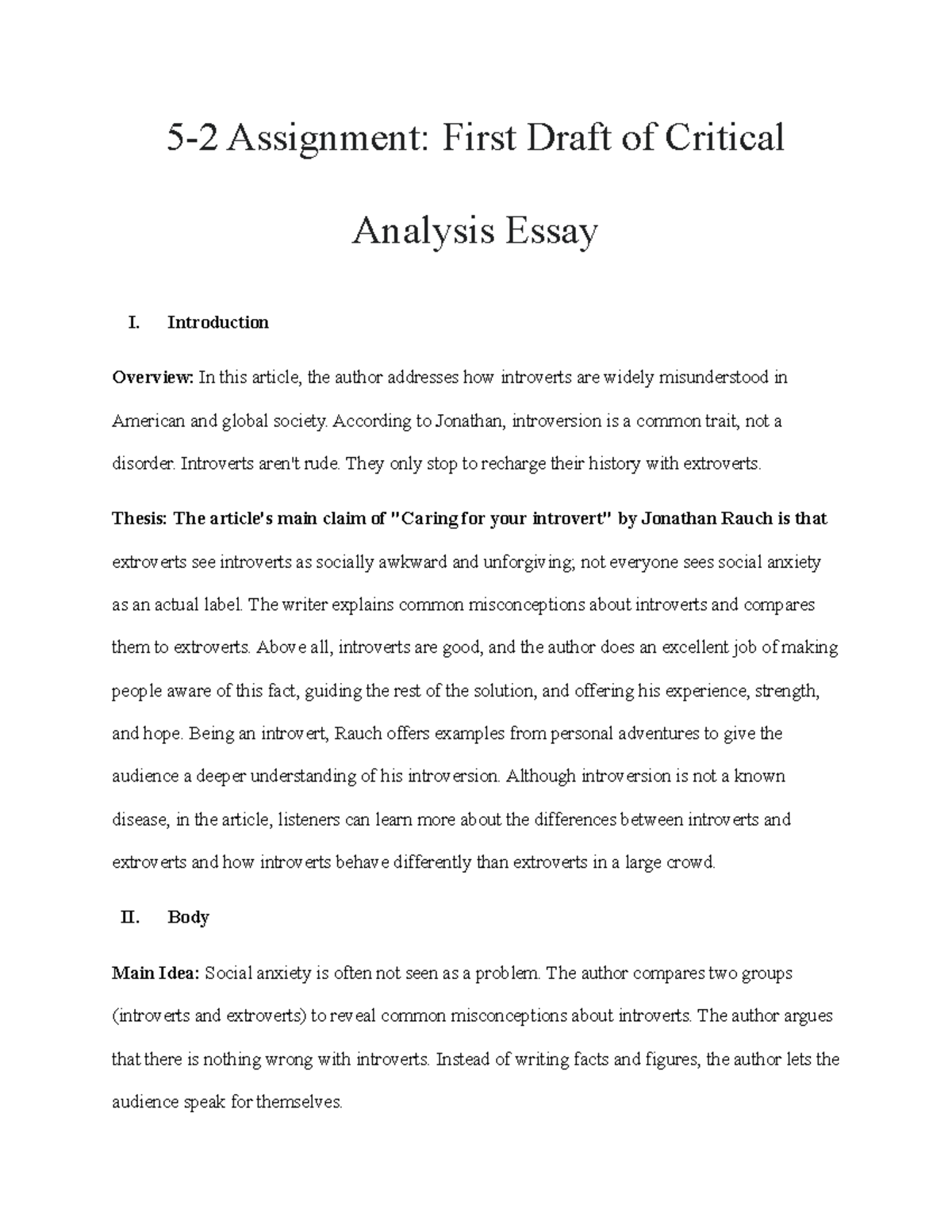 first draft of critical analysis essay