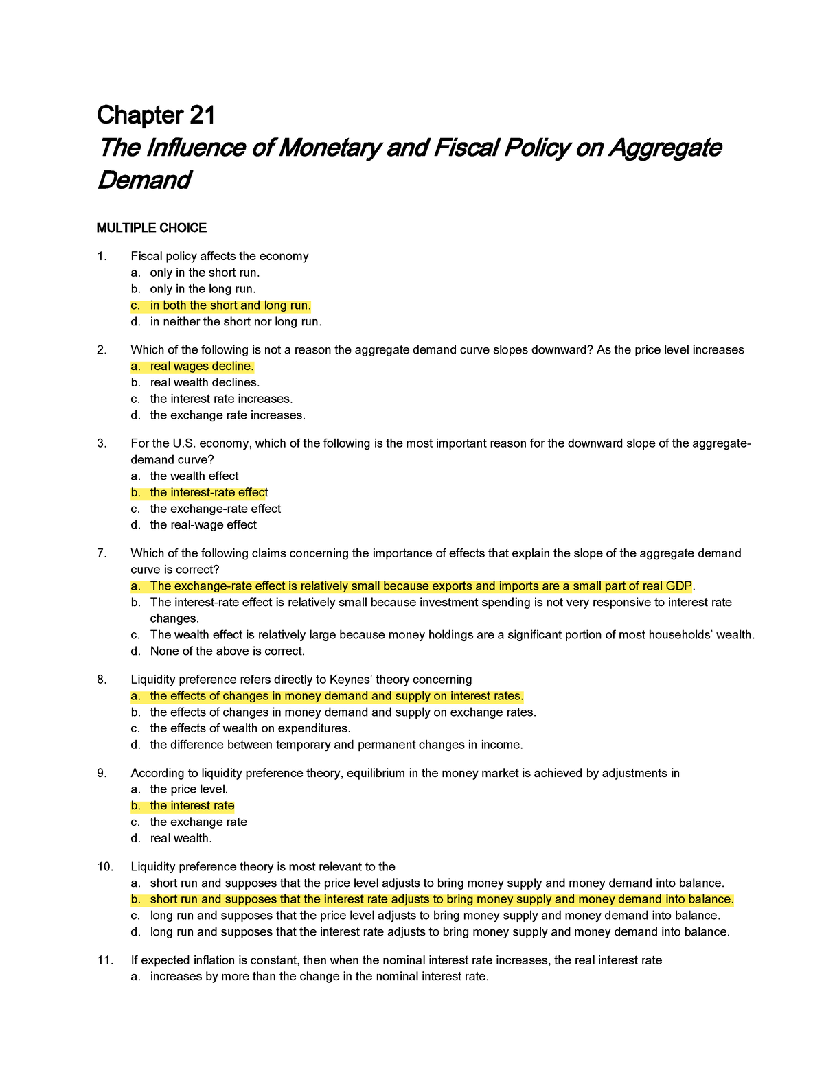 Macro Chapter 21 Chapter 21 The Influence Of Monetary And Fiscal Policy On Aggregate Demand