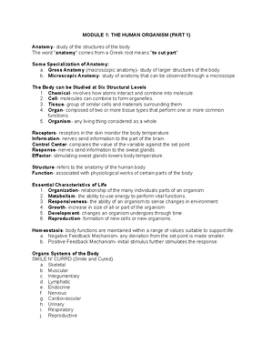 Anaphy LAB Reviewers Pointers - MODULE 1: THE HUMAN ORGANISM (PART 1 ...