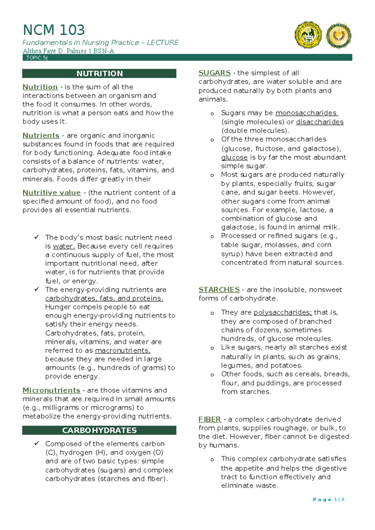 Topic-5 - fundamentals of nursing - NCM 103 Fundamentals in Nursing ...