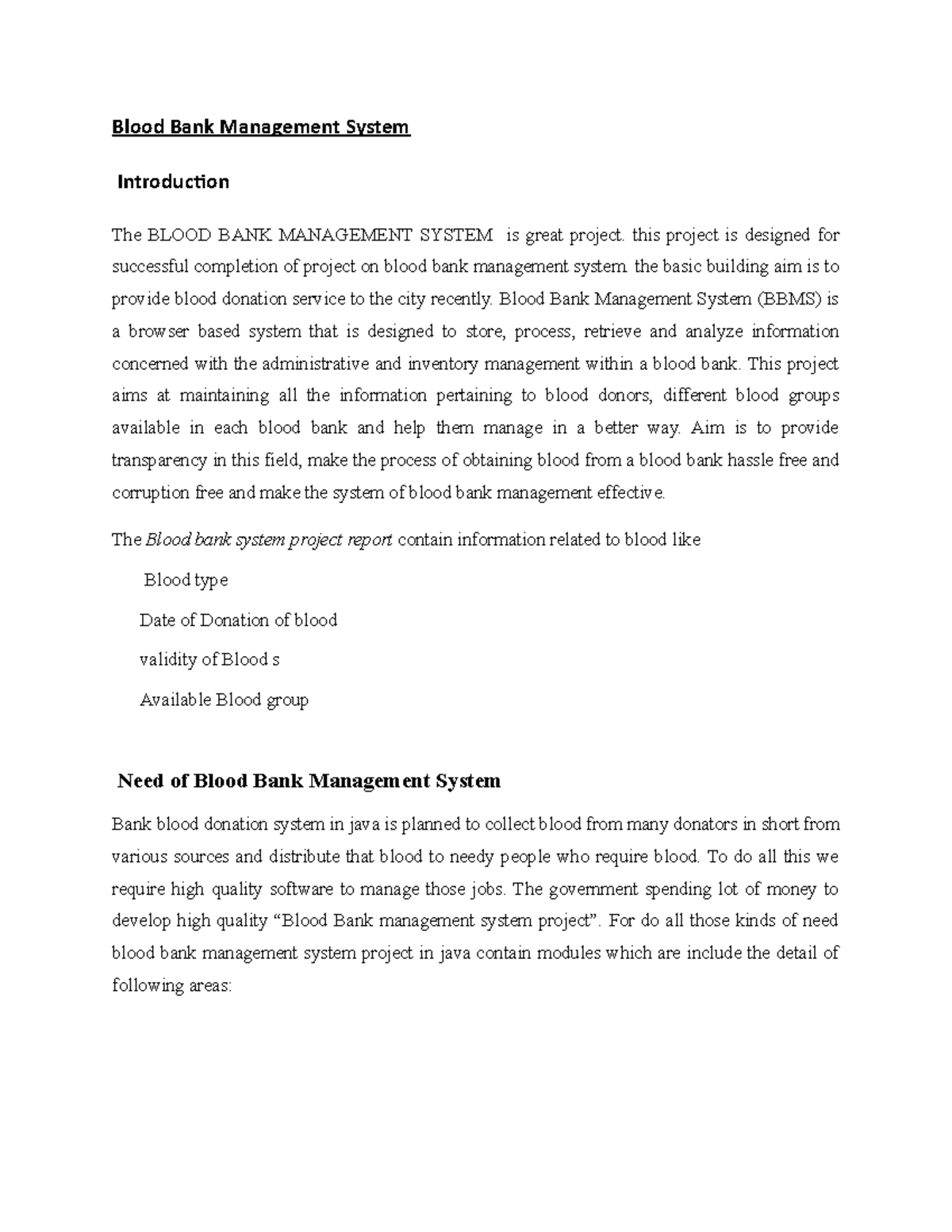 Blood Bank 1st review - Blood Bank Management System Introduction The ...
