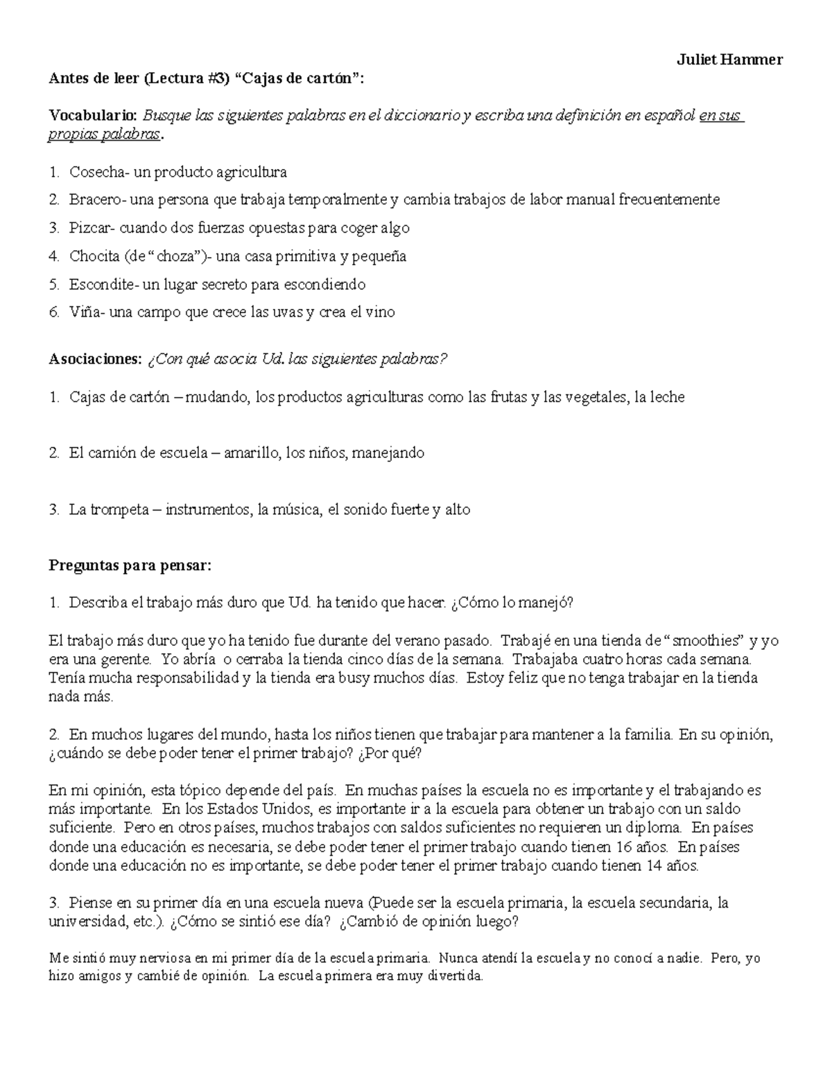 Lectura 3 lecture 3 questions and answers Juliet Hammer Antes de