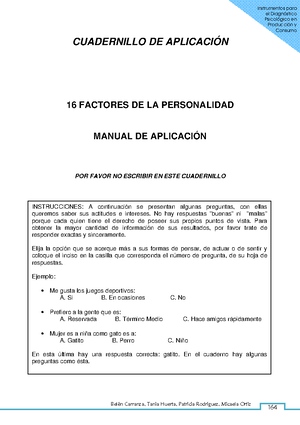 Cuadernillo De Aplicacion 16 Pf Evaluacion Psicologica Studocu