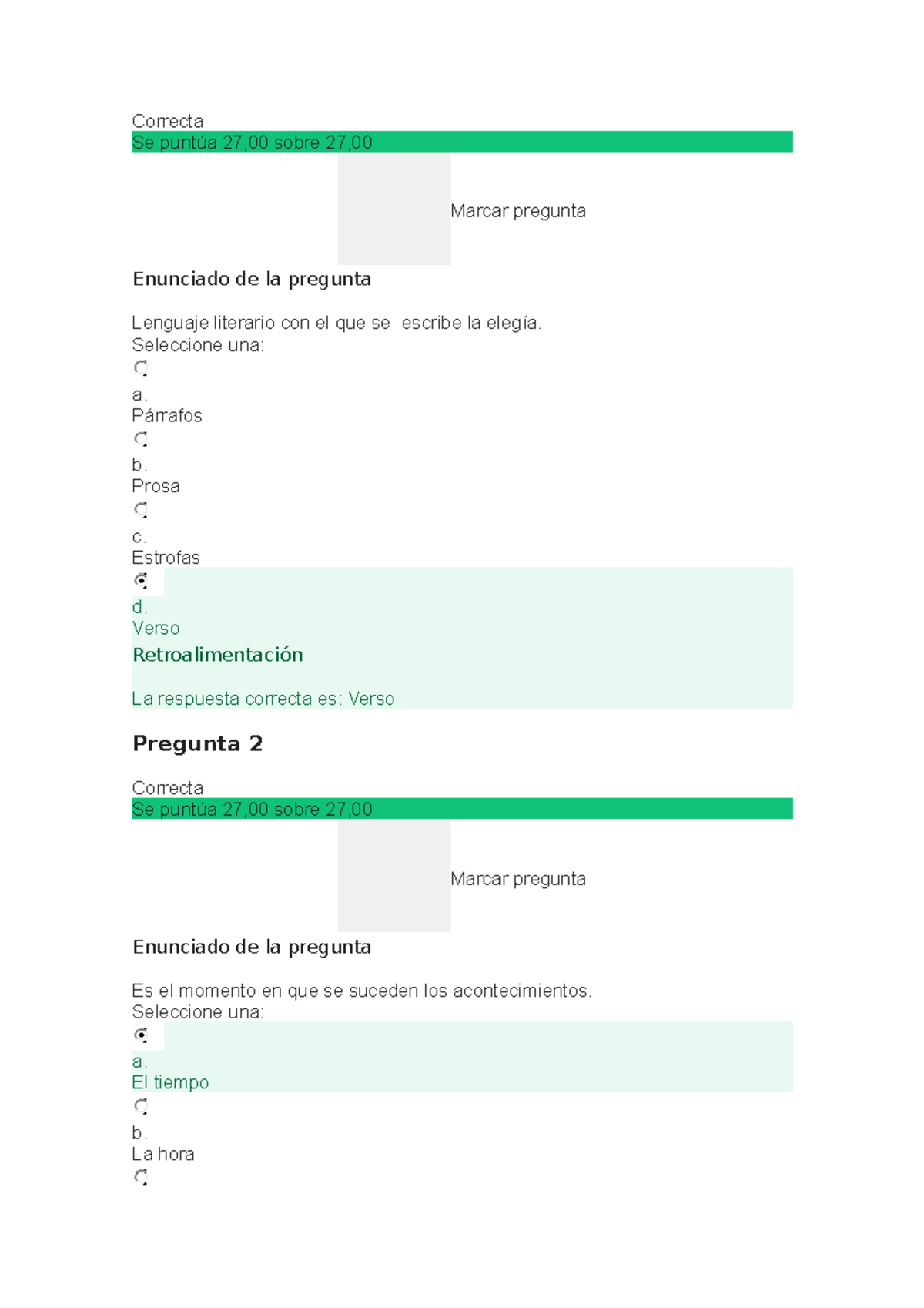 Español Examen 2 - Correcta Se Puntúa 27,00 Sobre 27, Marcar Pregunta ...