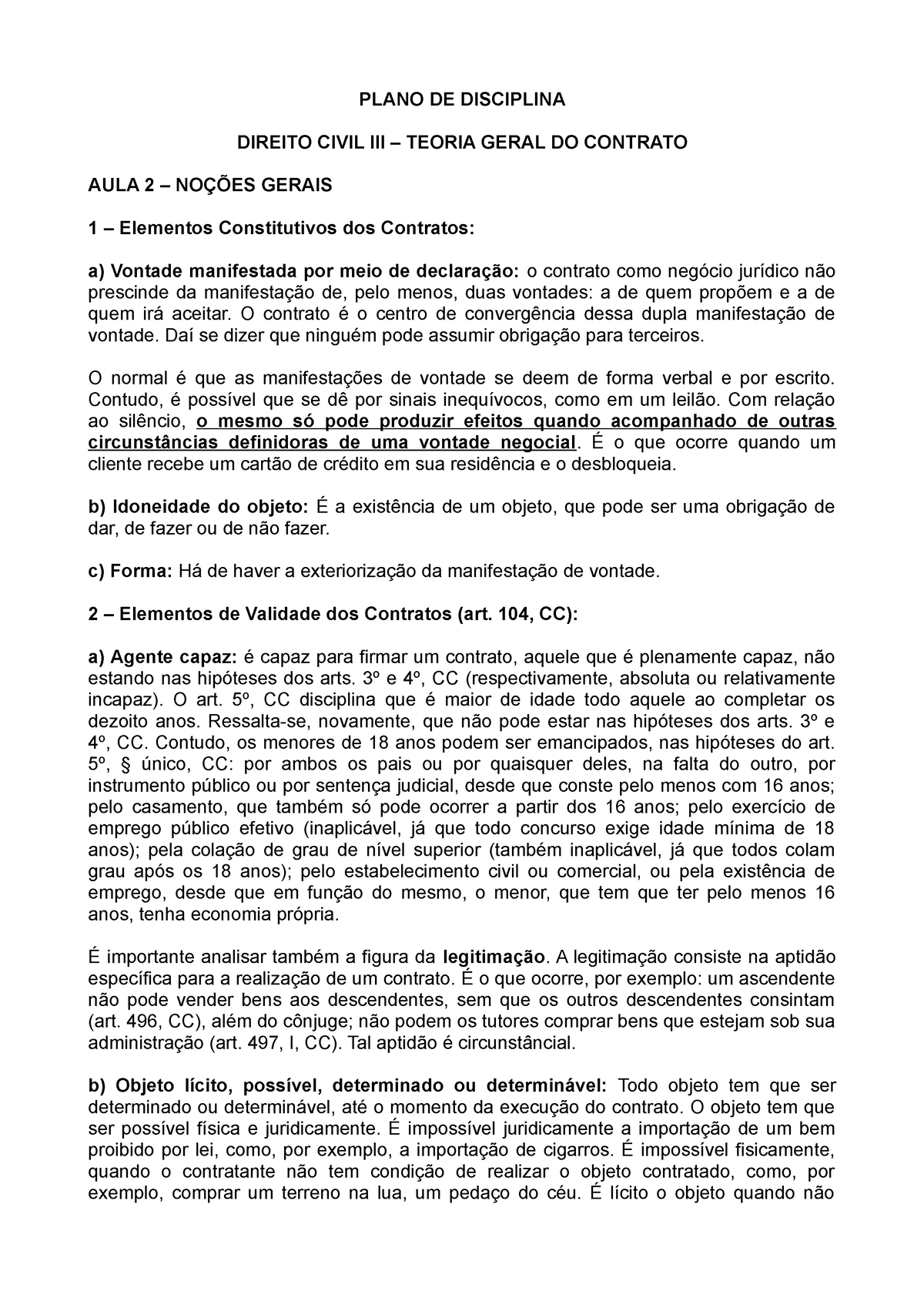 Plano De Disciplina Teoria Geral Dos Contratos Aula 2 Noções Gerais Plano De Disciplina 1424