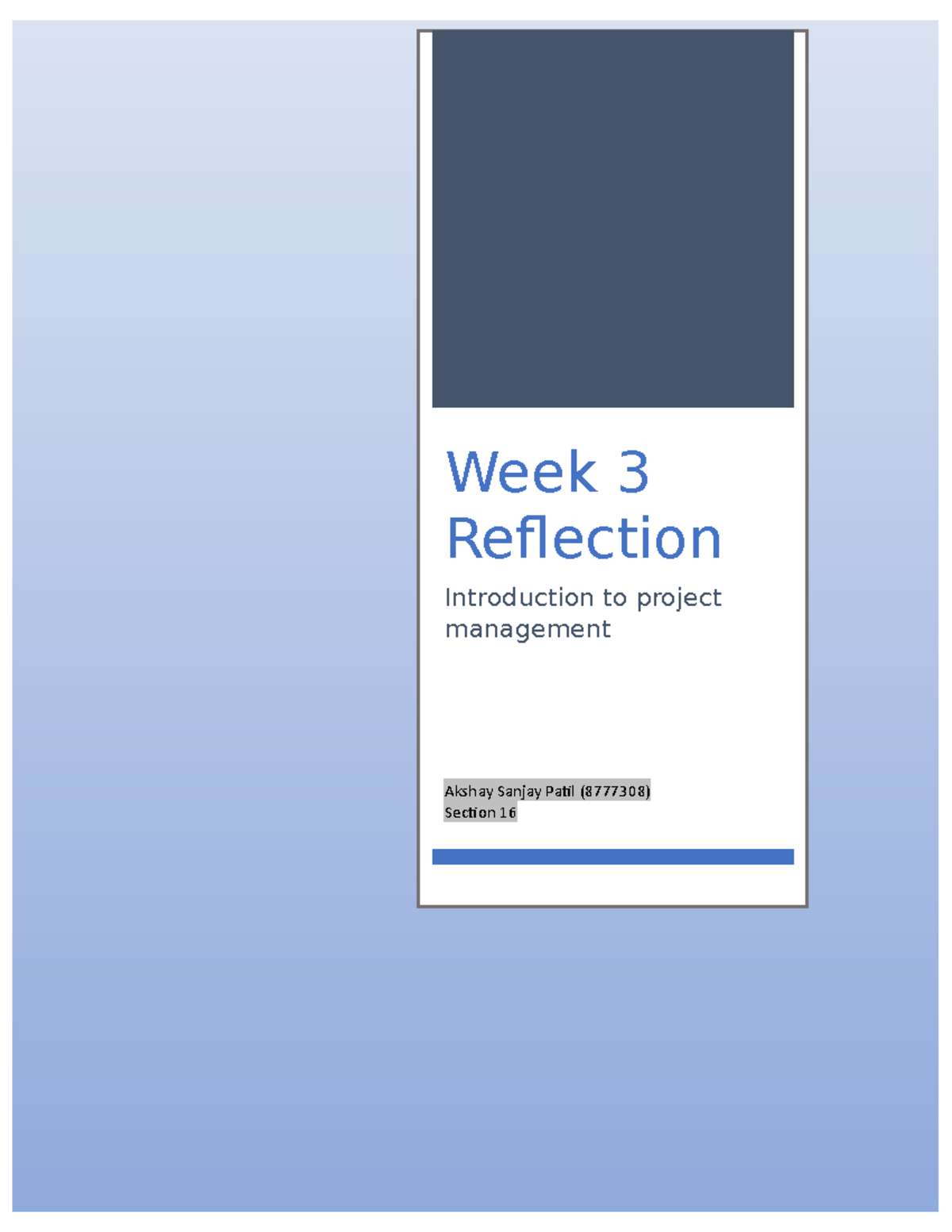 Week 3 reflection - Week 3 Reflection Introduction to project ...