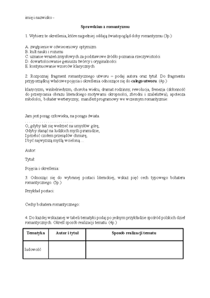 Romantyzm Sprawdzian Gimnazjum Nowa Era Odpowiedzi www.studocu.com