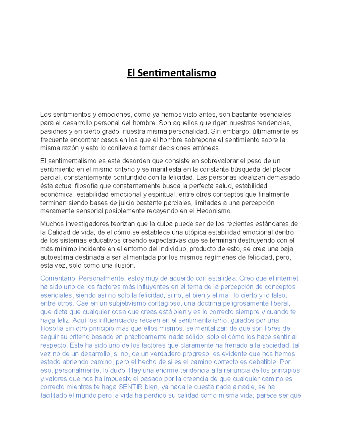 El Sentimentalismo universal y personal - El Sentimentalismo Los ...