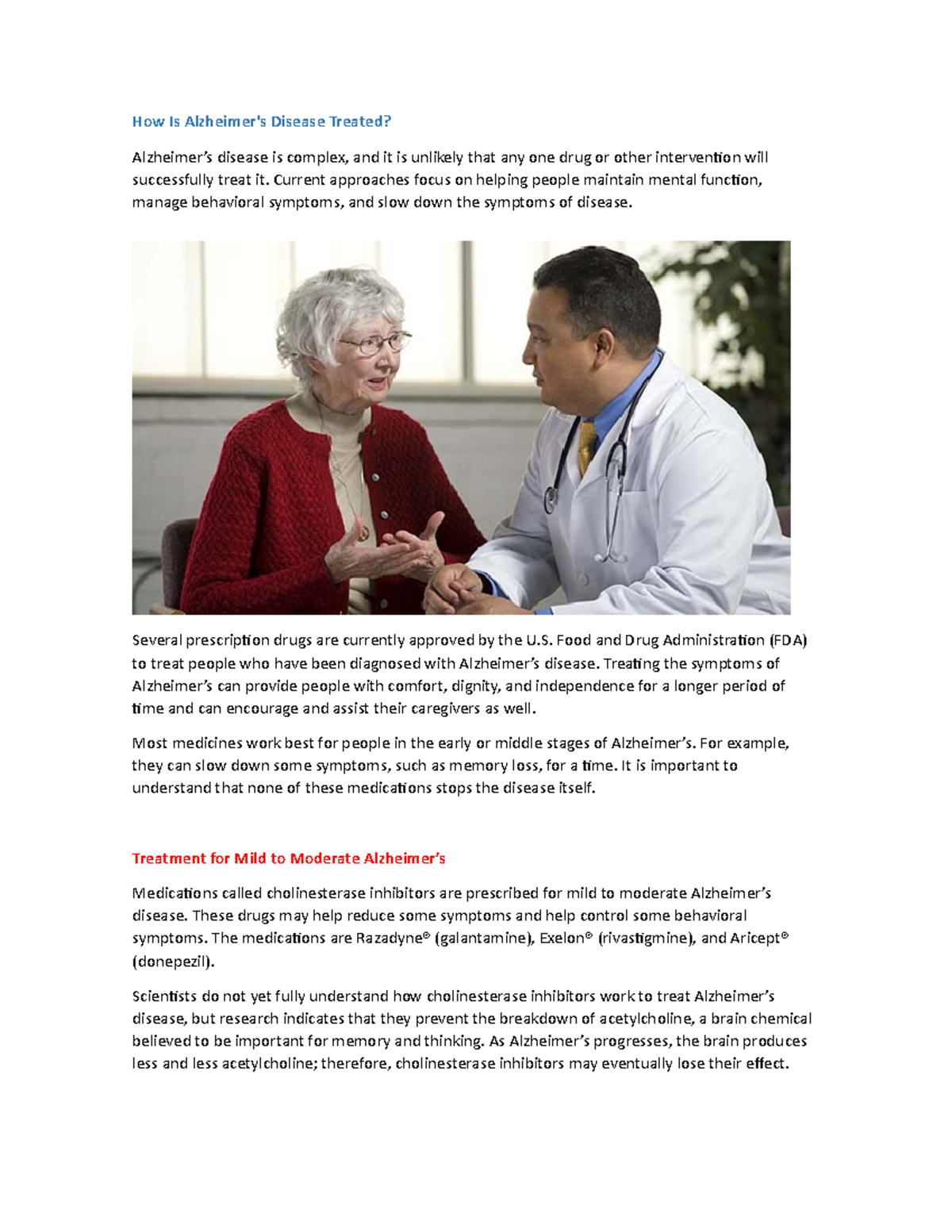 Articulo de Farmaco- Alzheimer`s - How Is Alzheimer's Disease Treated ...