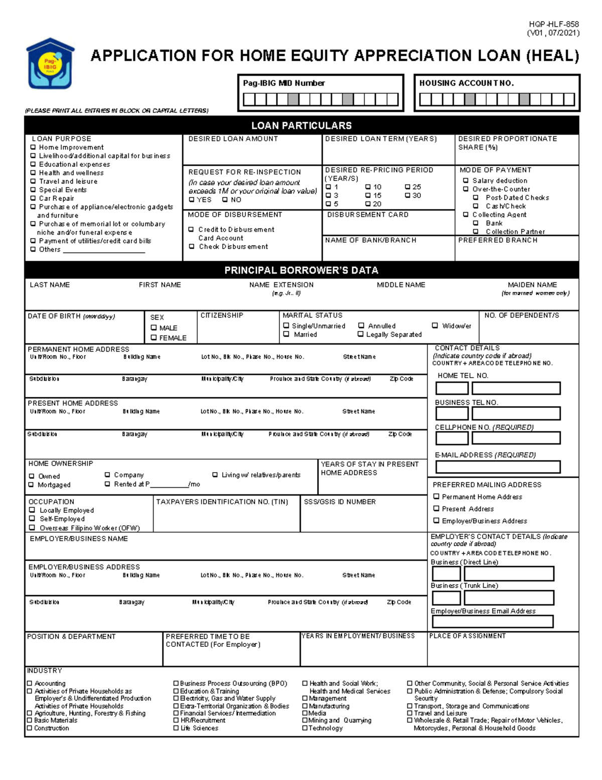 HLF858 Application Home Equity Appreciation Loan V01 HQPHLF 858