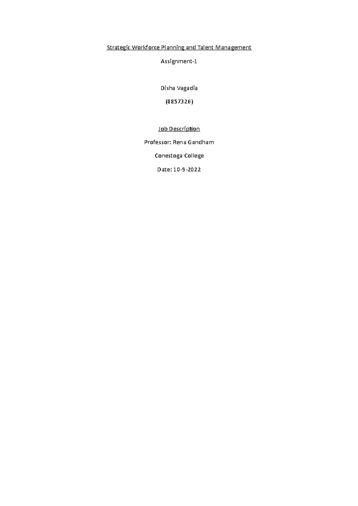 Strategic Workforce Planning and Talent Management Assignment 1- Disha ...