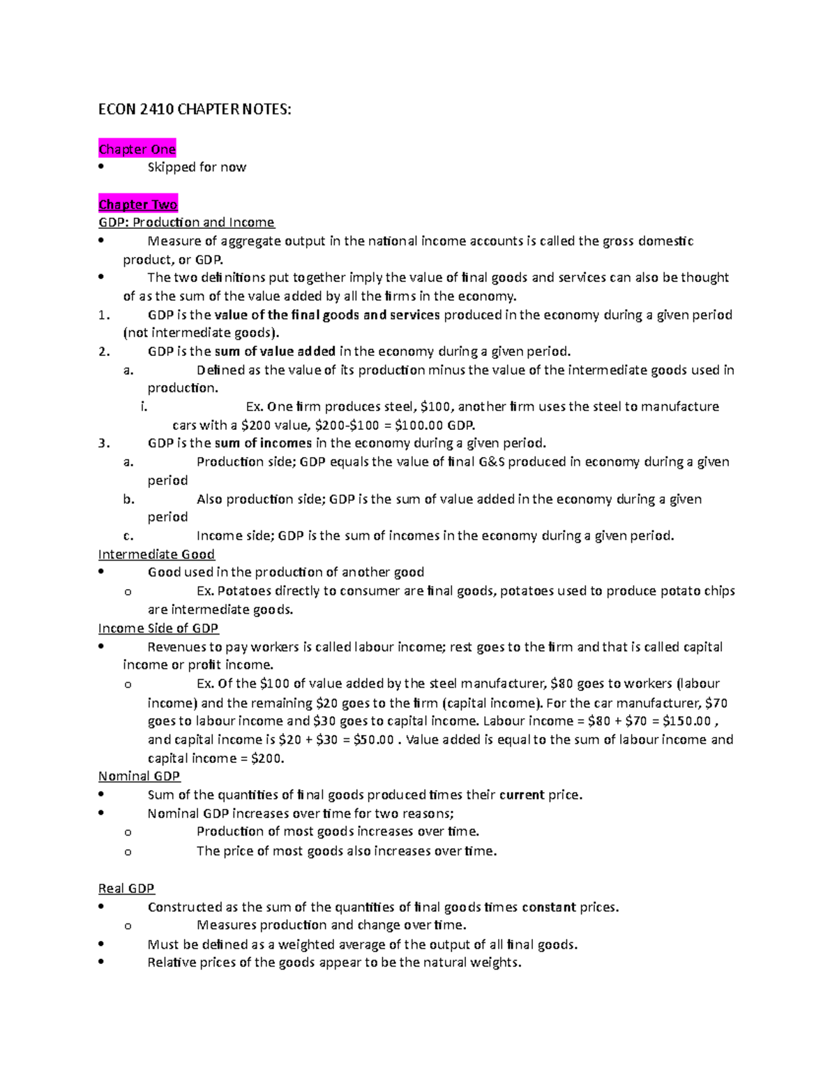 ECON 2410 Chapter Notes - ECON 2410 CHAPTER NOTES: Chapter One Skipped ...