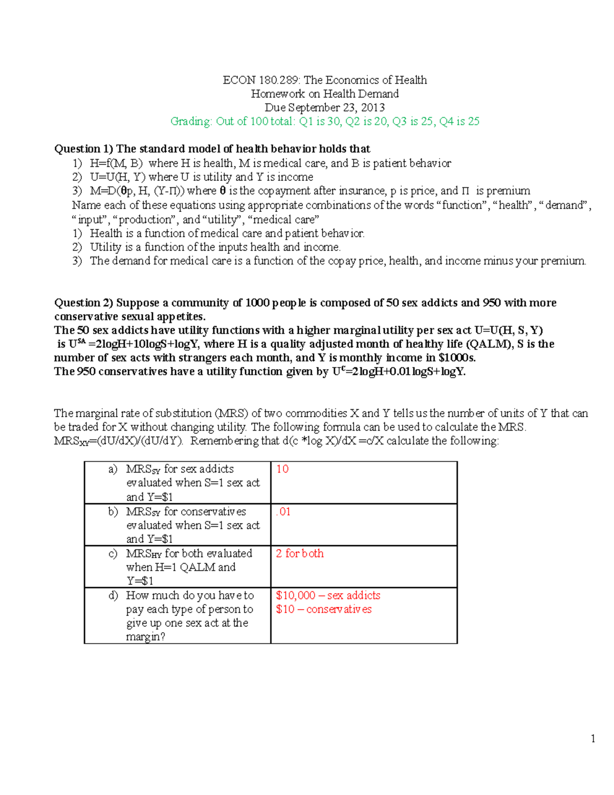 Econ Of Health HW1 - Homework 1 Assignment - ECON 180: The Economics Of ...