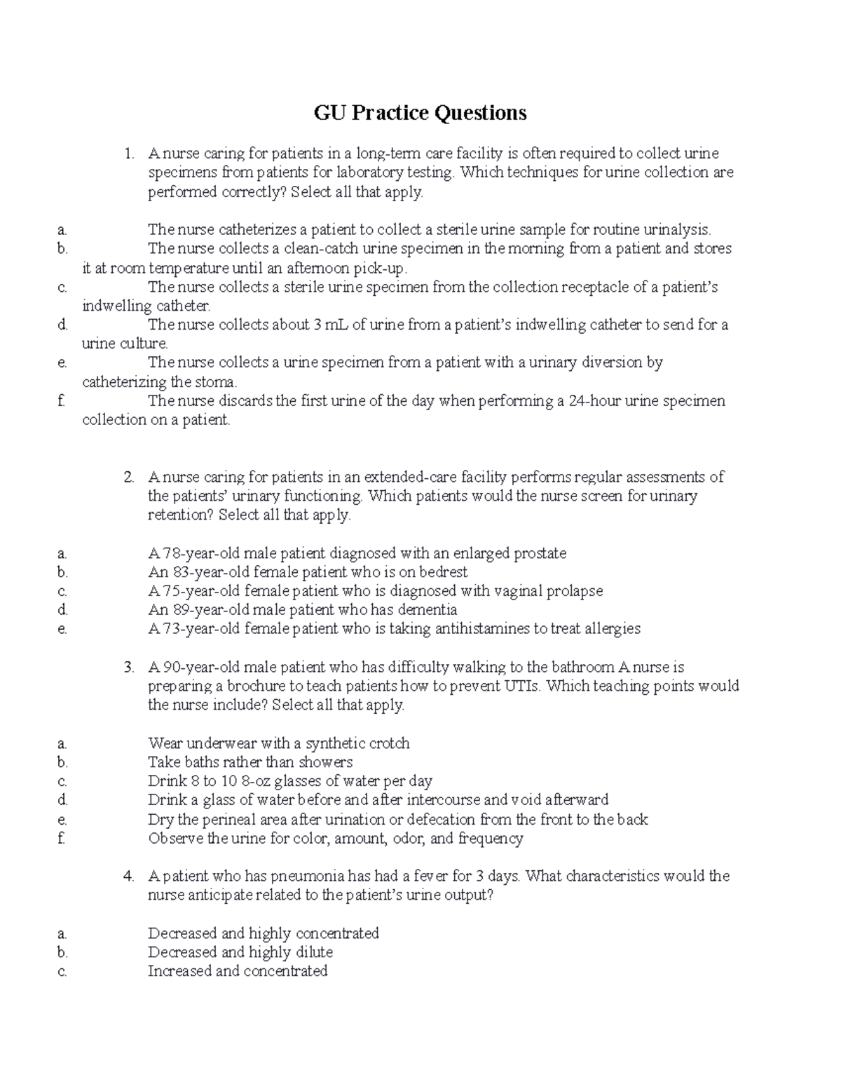 Foundations Exam 2 Practice Questions - GU Practice Questions A Nurse ...