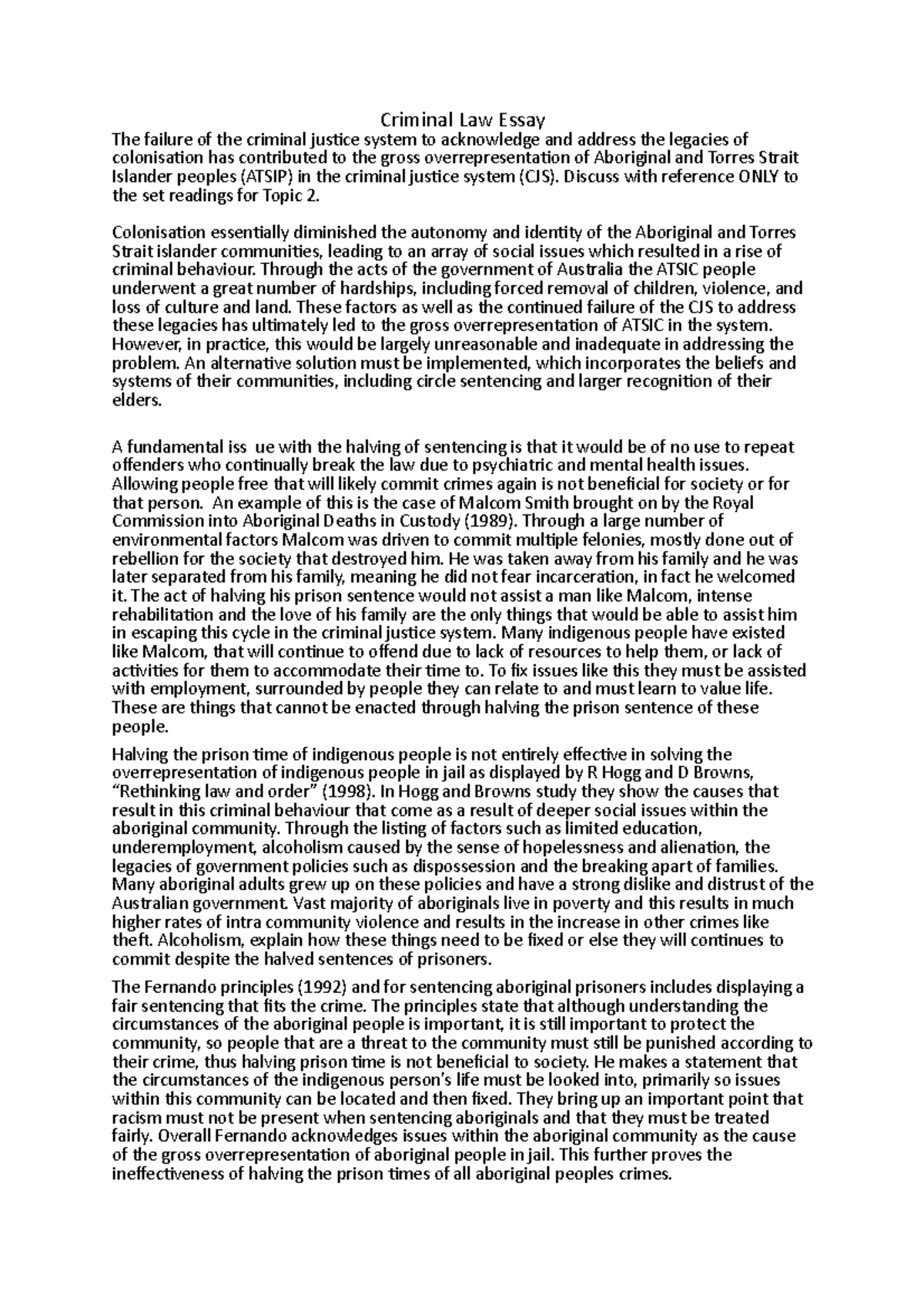 Criminal Law Essay Grade Yes Criminal Law Essay The Failure Of The 