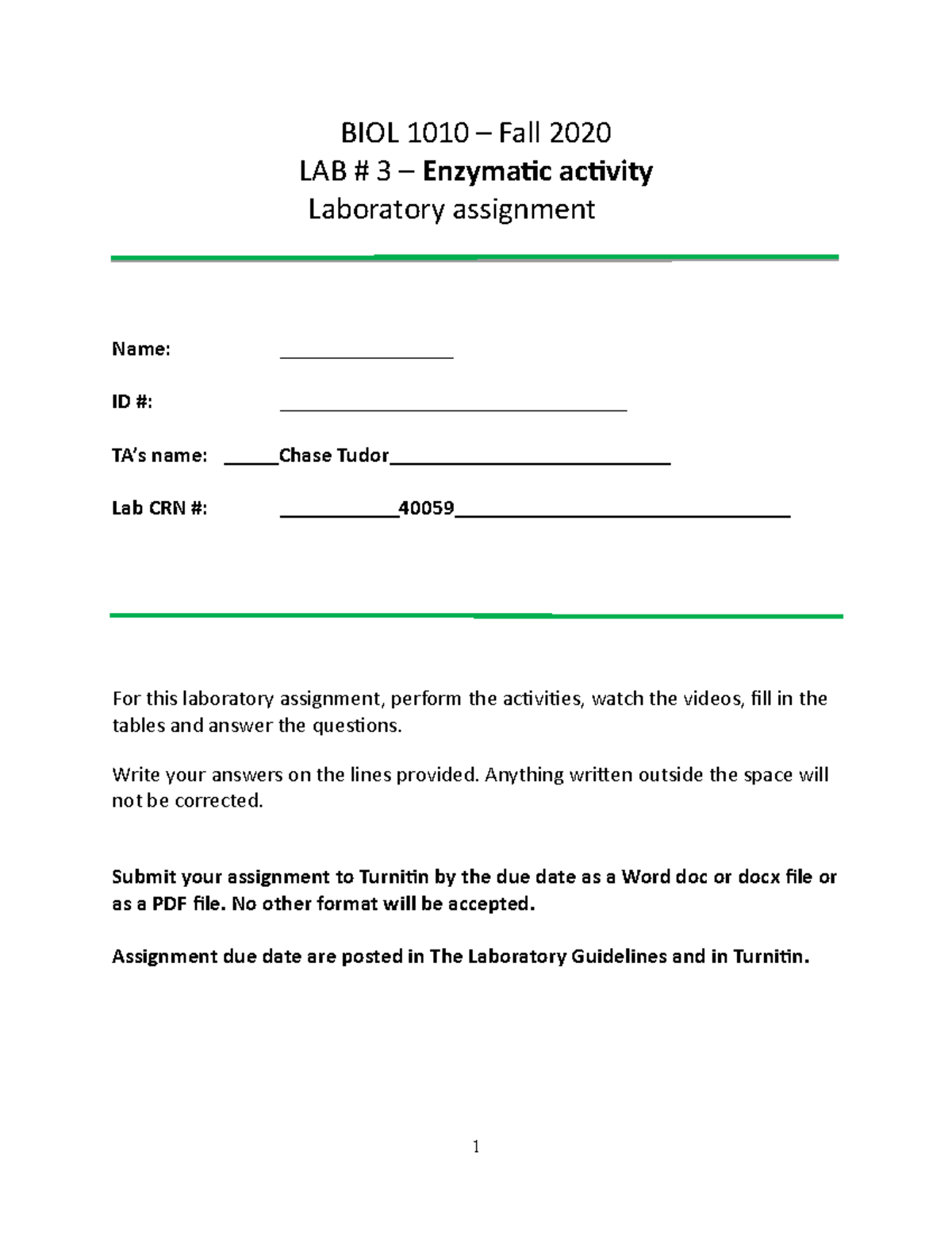 Lab3 assignment - prof: Ana Vakiloroayaei - BIOL 1010 – Fall 2020 LAB ...