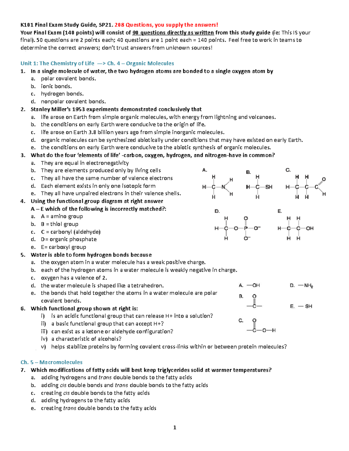 K101 Final Exam Study Guide SP21 - 208 Questions, you supply the ...