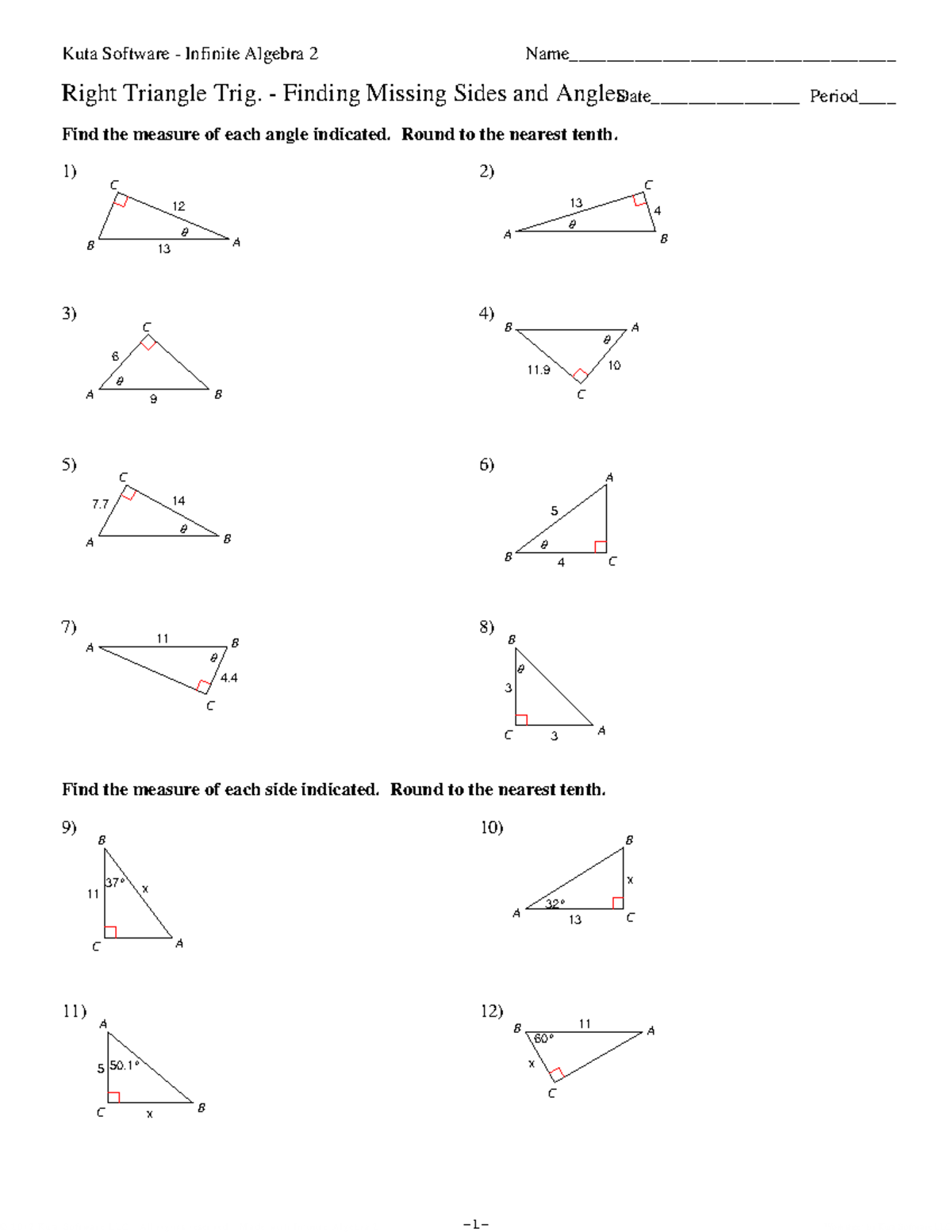 Right Triangle Trig Missing Sides and Angles 2 - © 5 n 2 K 001 q 2 j ...