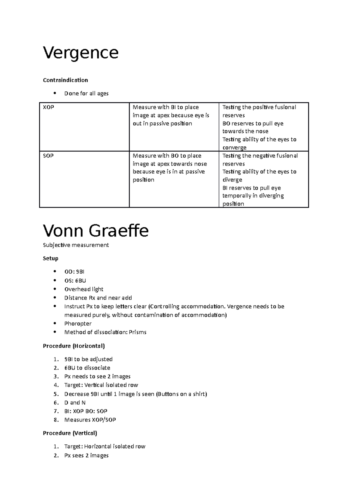 Vergence - Clinical Procedures used from first year to fourth year and ...