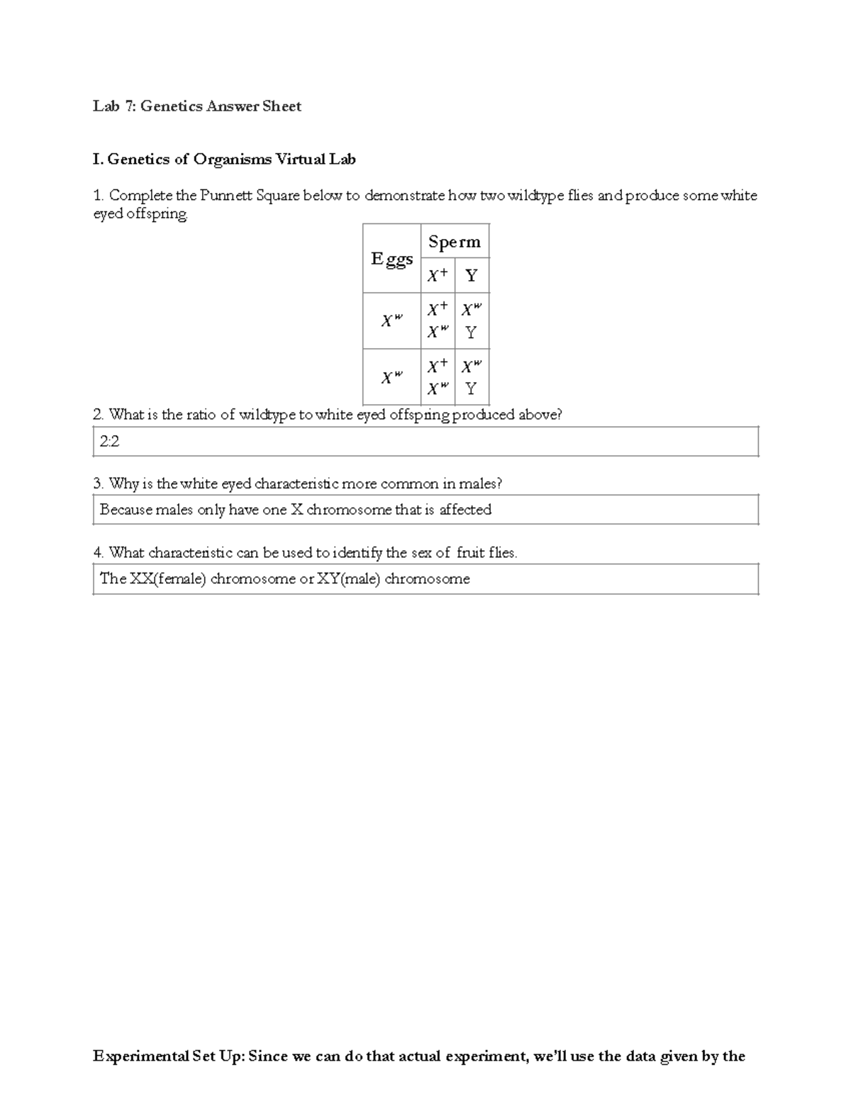 Lab 7 WriteUp Answer Sheet Lab 7 Answer Sheet I. of Organisms Virtual Lab