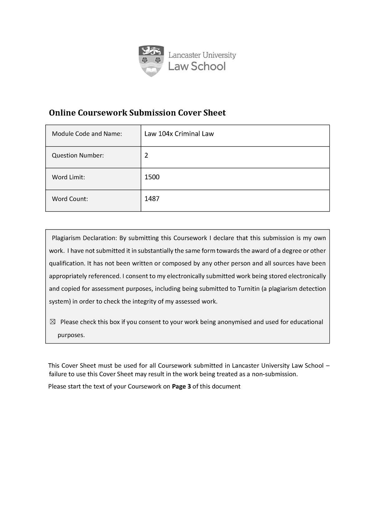 coursework submission policy