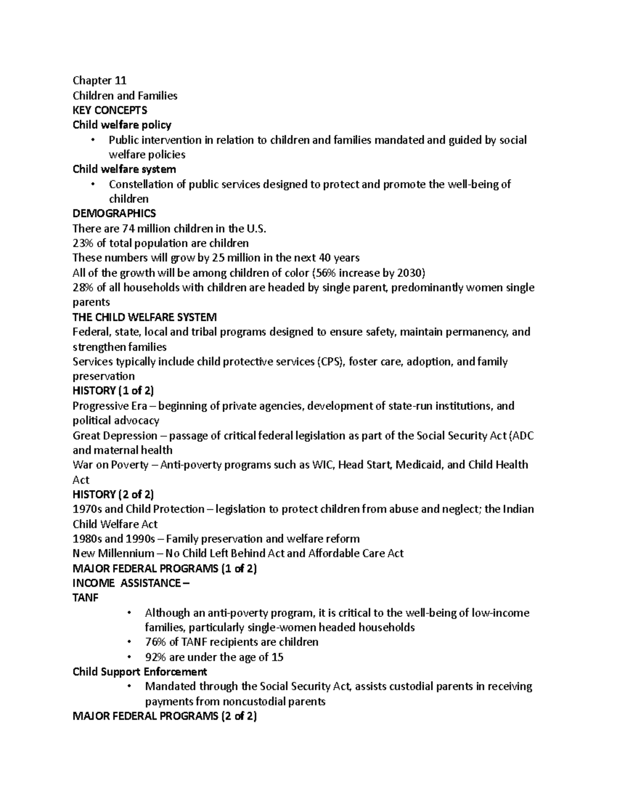 Chapter 11 - notes - Chapter 11 Children and Families KEY CONCEPTS ...