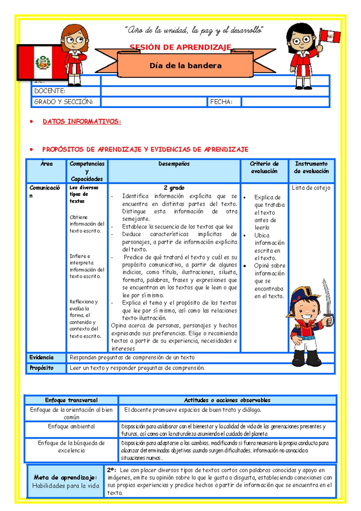 2º E4 S3 Sesión D4 PLAN Lector DIA DE LA Bandera - SESIÓN DE ...