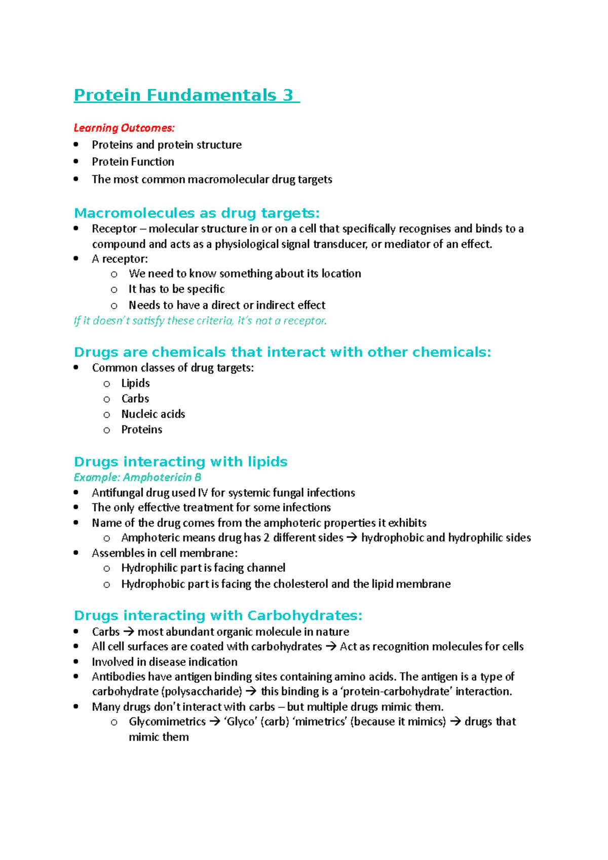 Week 2 - Lecture notes week 2 - Protein Fundamentals 3 Learning ...