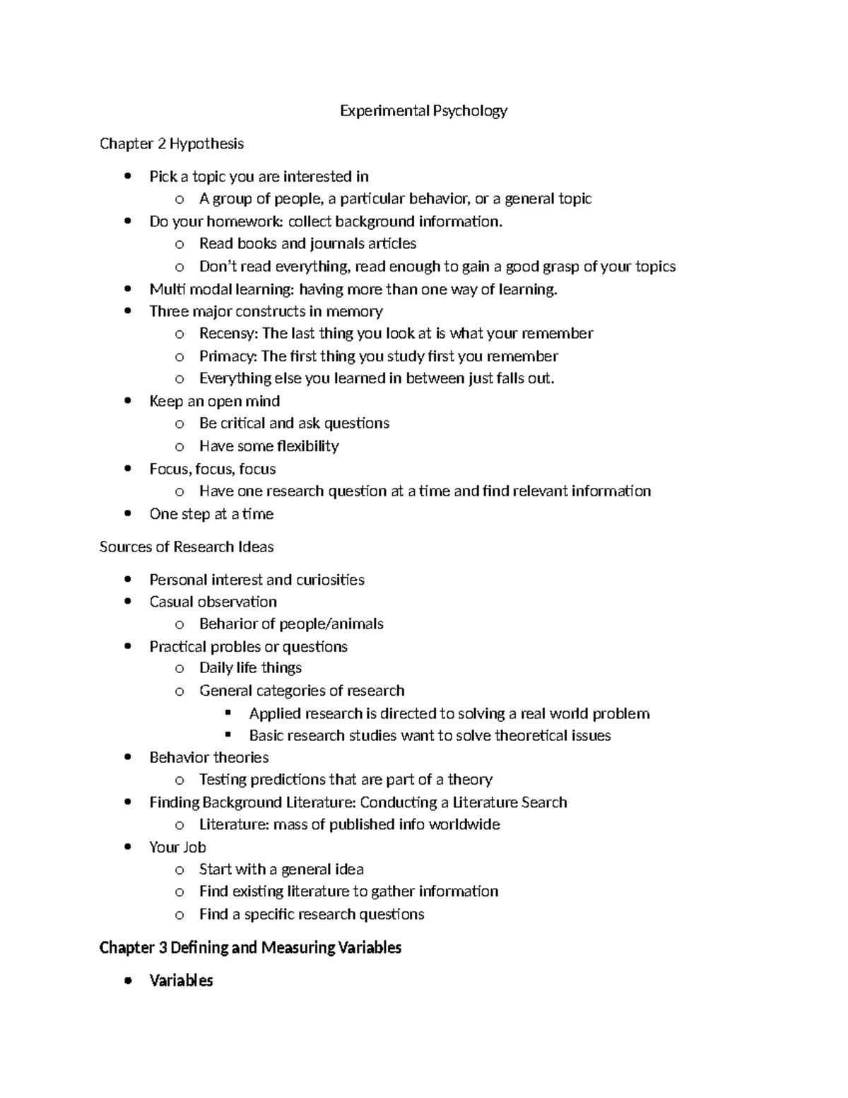 Experimental Psychology - Experimental Psychology Chapter 2 Hypothesis ...