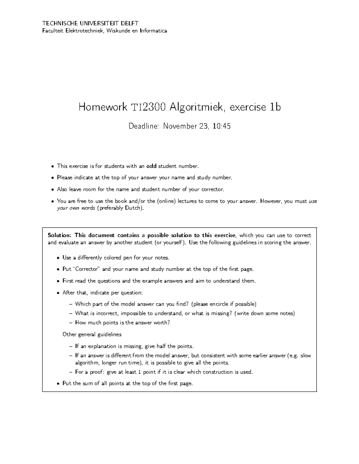 Compulsory declarations - Homework ti2300 Algorithmics, exercise 1b ...