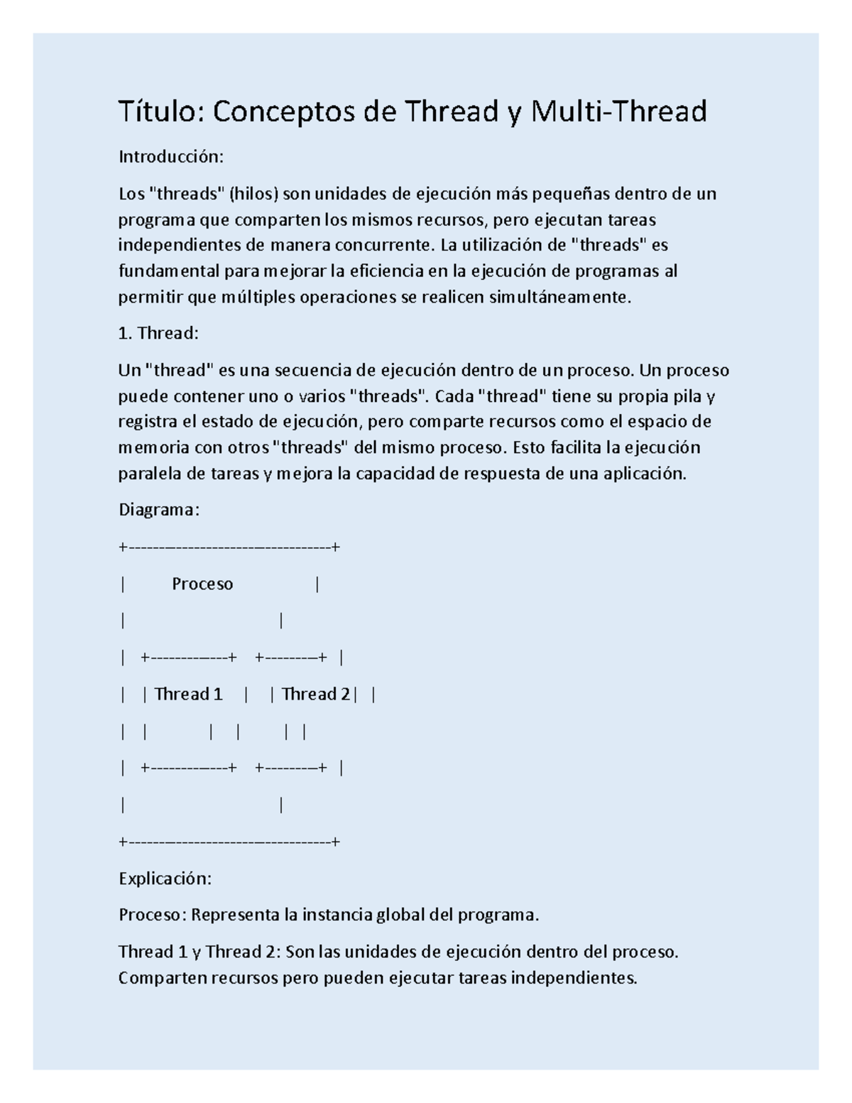 Thread y Multi-Thread - hola - Título: Conceptos de Thread y Multi ...