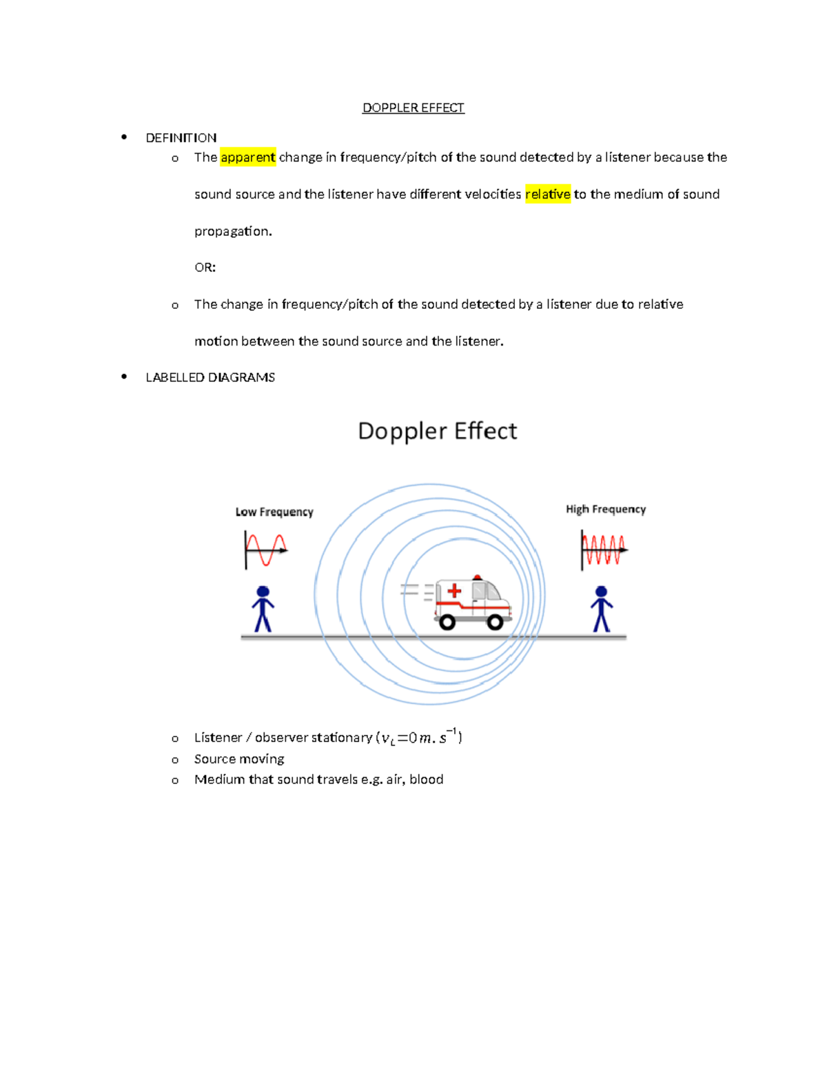 Doppler Effect - DOPPLER EFFECT DEFINITION o The apparent change in ...