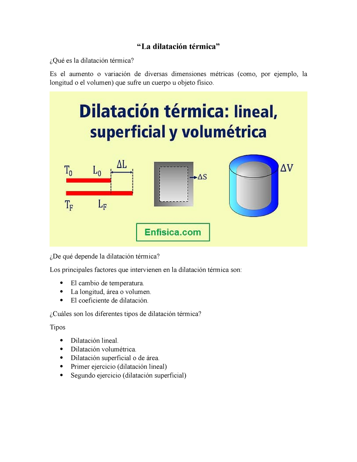 La dilatacion termica - Lecture notes 2 - “La dilatación térmica” ¿Qué es  la dilatación térmica? Es - Studocu