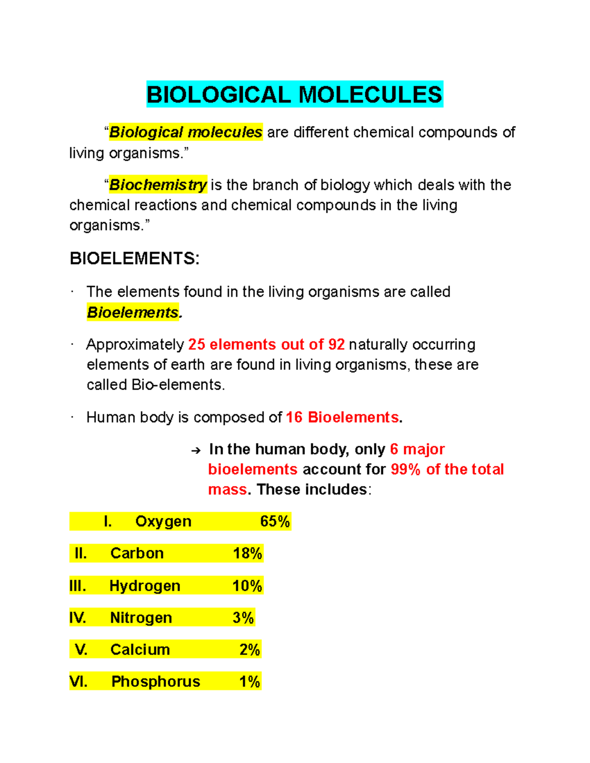 Biomolecules BIOLOGICAL MOLECULES molecules are different chemical