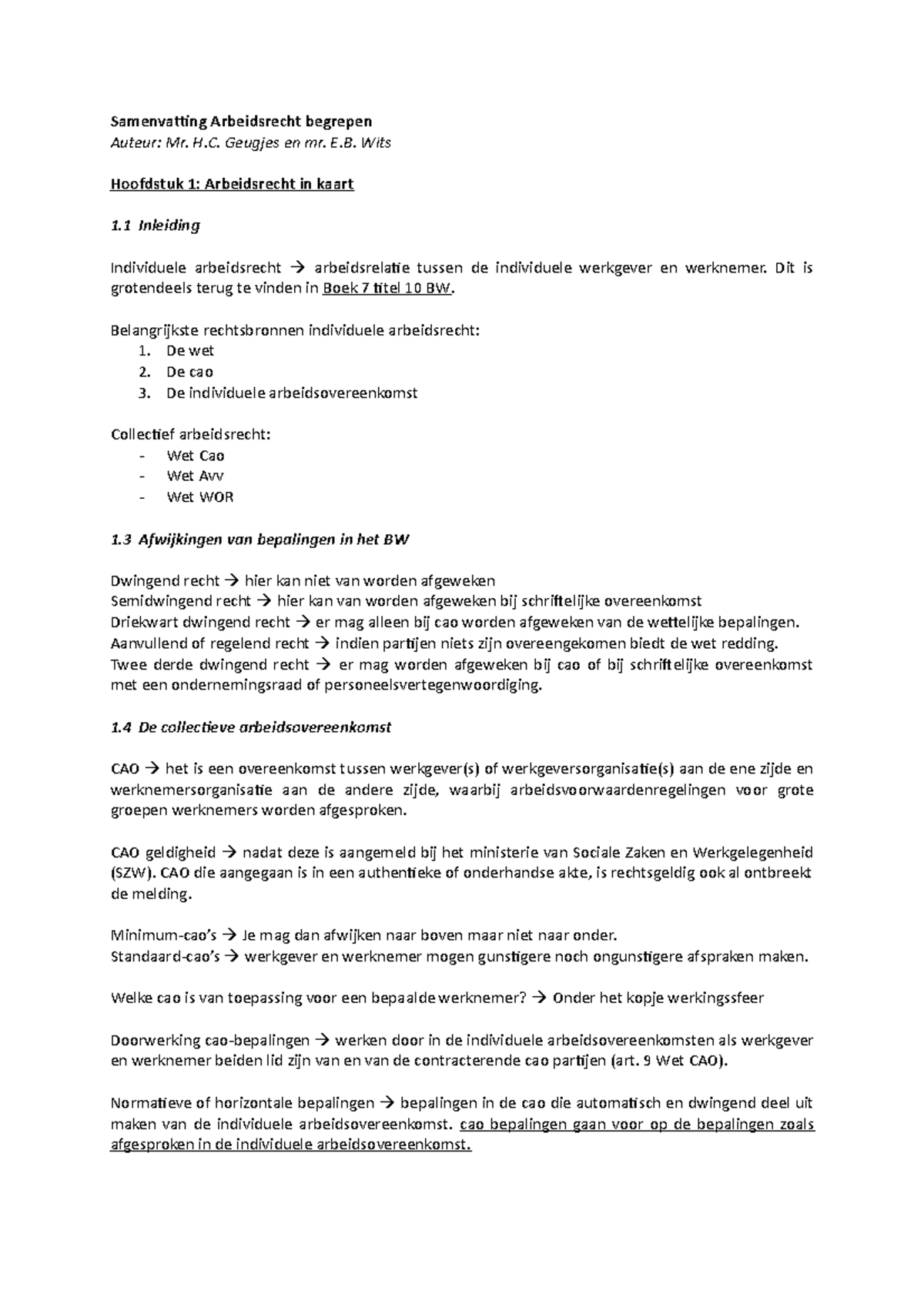 Samenvatting Arbeidsrecht Begrepen - Samenvatting Arbeidsrecht Begrepen ...