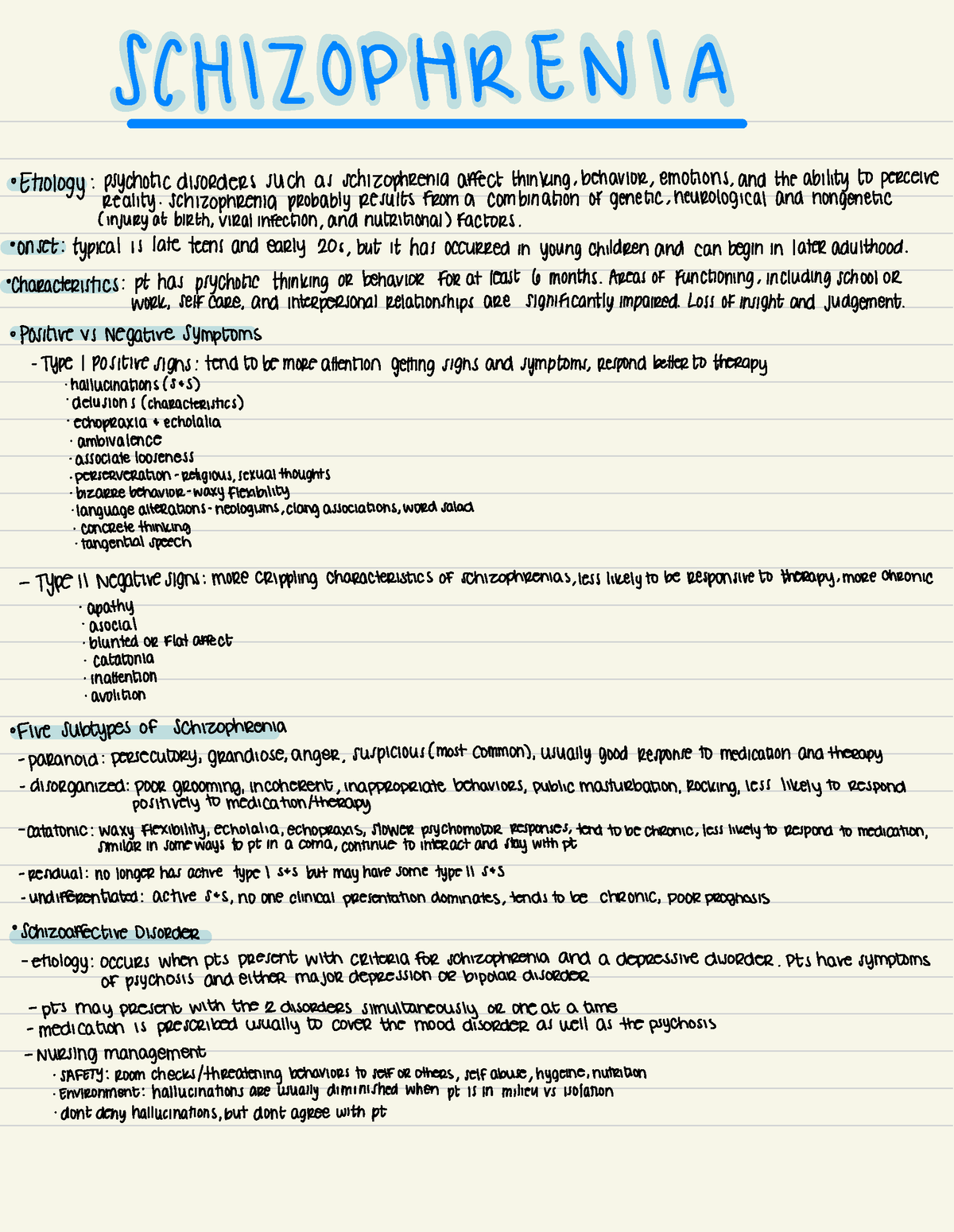 Schizophrenia Notes - SCHIZOPHRENIA · Enology:psychotic Disorders Such ...