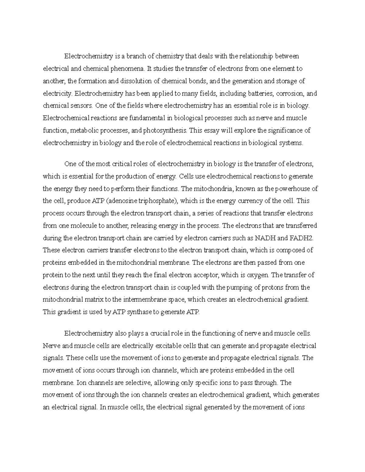 essay about biology and chemistry