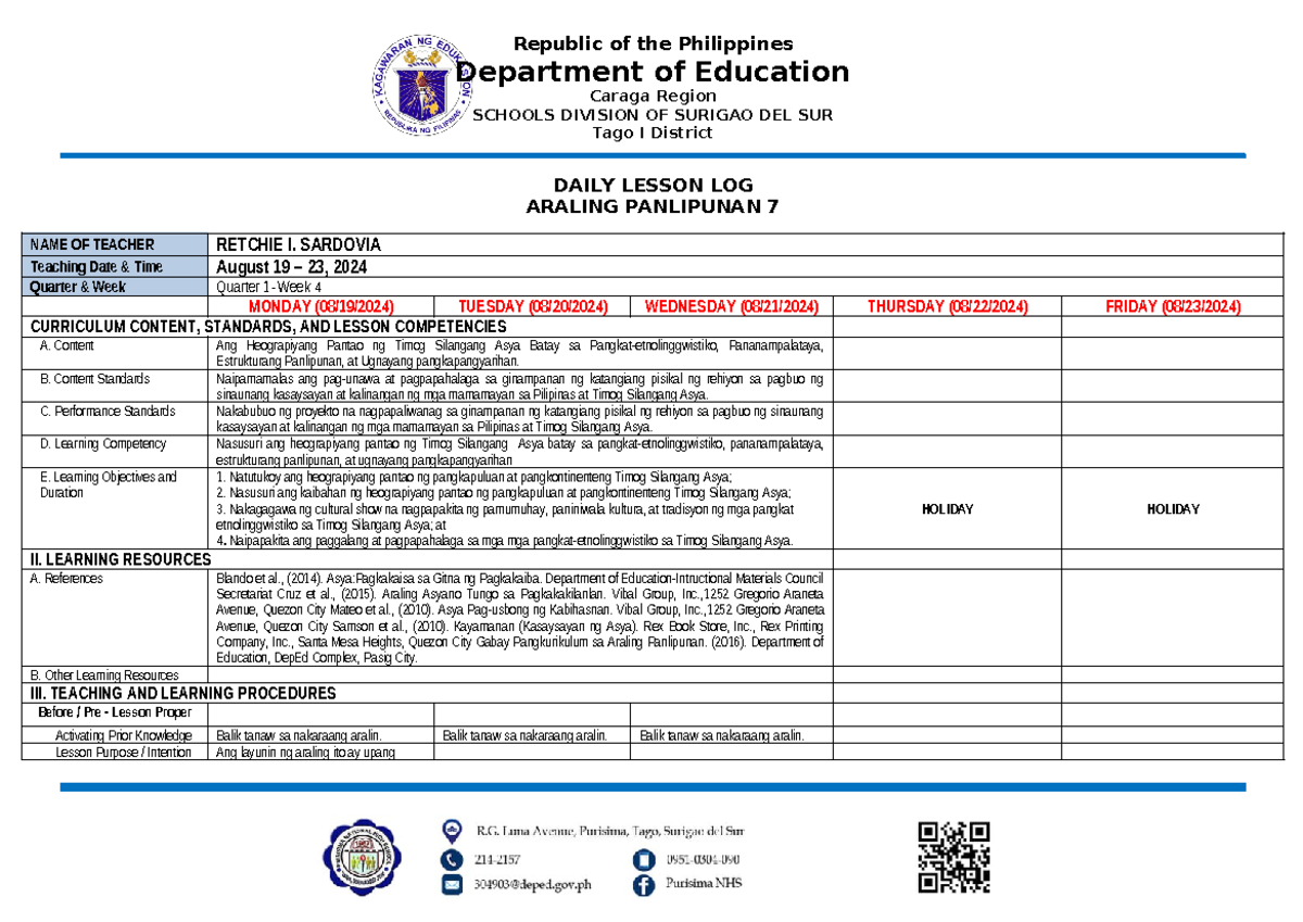 Daily Lesson Log - Department of Education Caraga Region SCHOOLS ...
