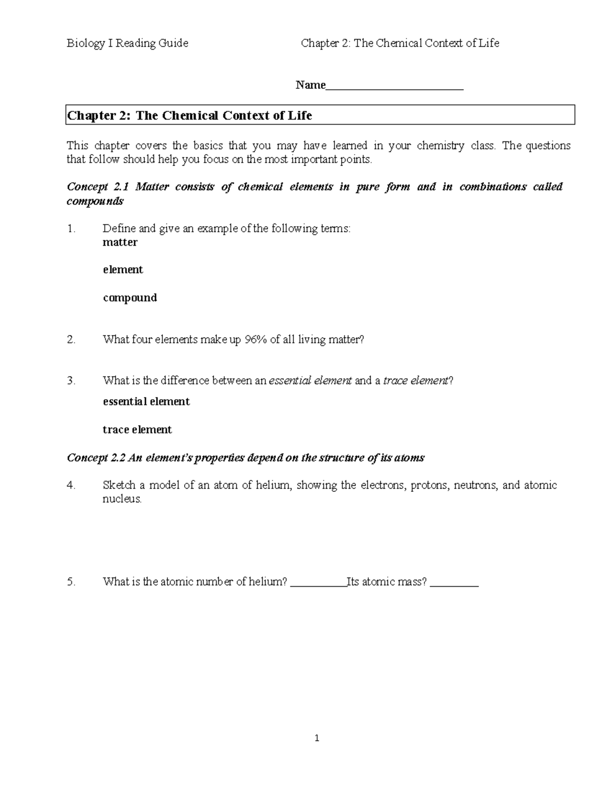 Chapter 2 Study Guide - Practice material - Name Chapter 2: The ...