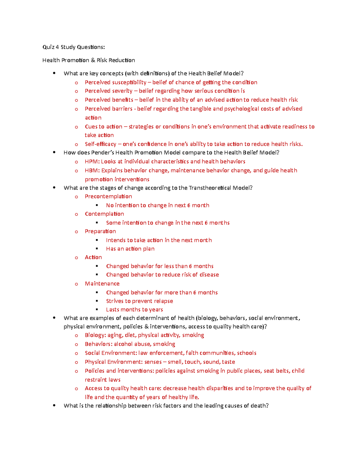 Quiz 4 Study Questions - Quiz 4 Study Quesions: Health Promoion & Risk ...