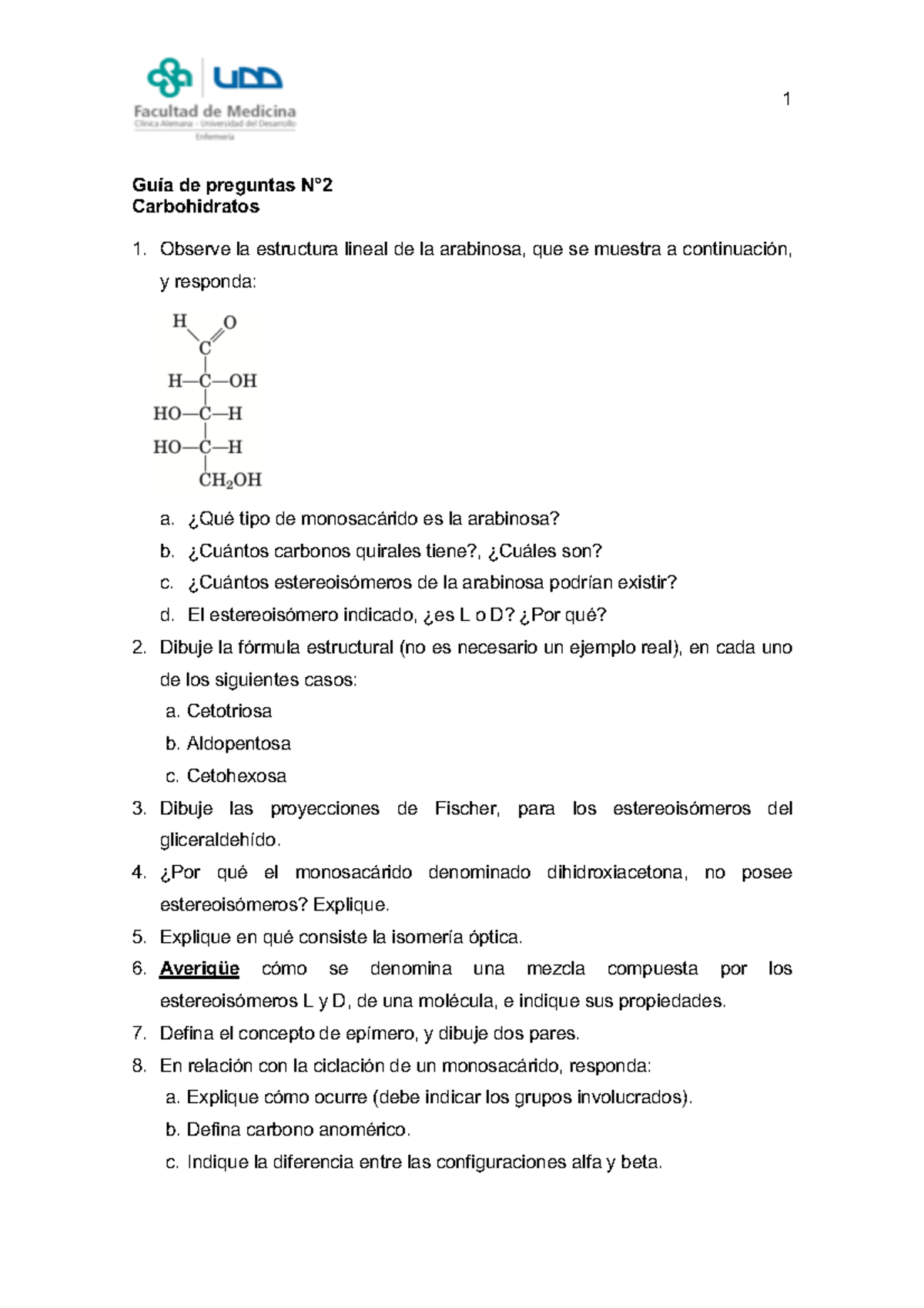 GU%C3%8DA+2+ Carbohidratos - 1 Guía de preguntas N° Carbohidratos ...